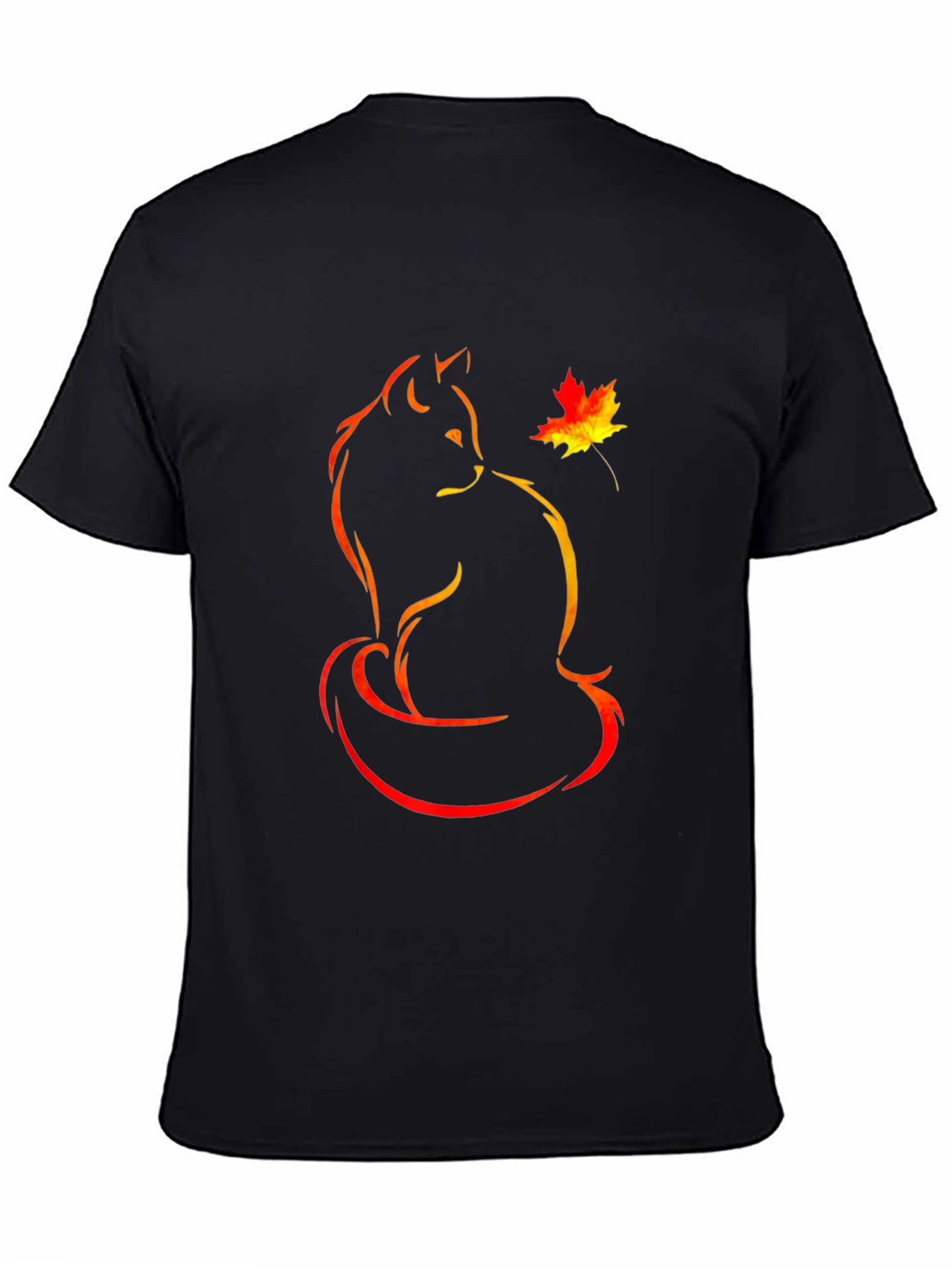 Black Autumn Cat T-Shirt - Stylish Fall Design view 4
