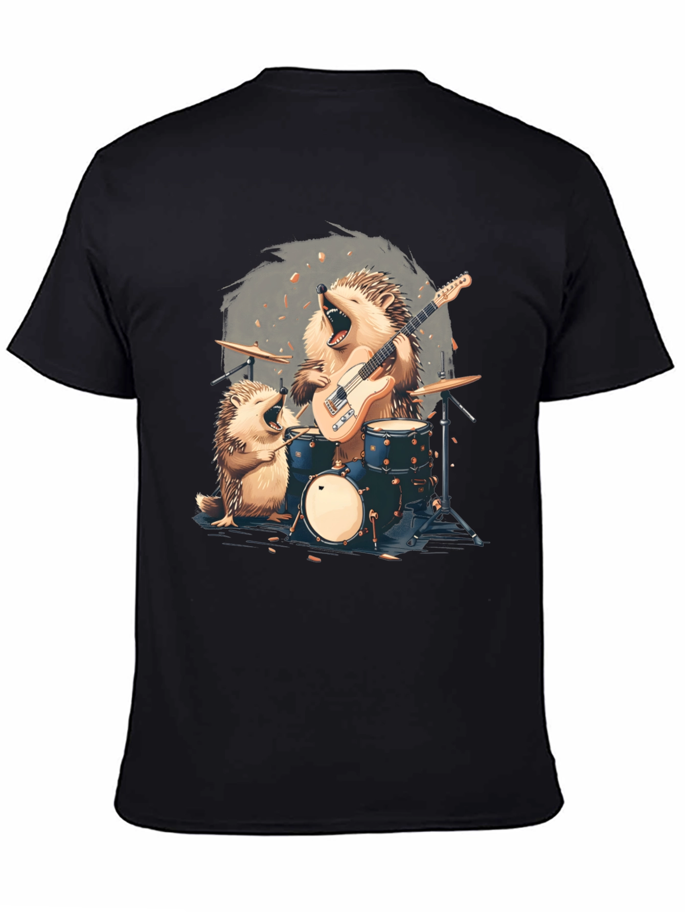 Black Hedgehog Band T-Shirt - Musician Hedgehog Tee view 4