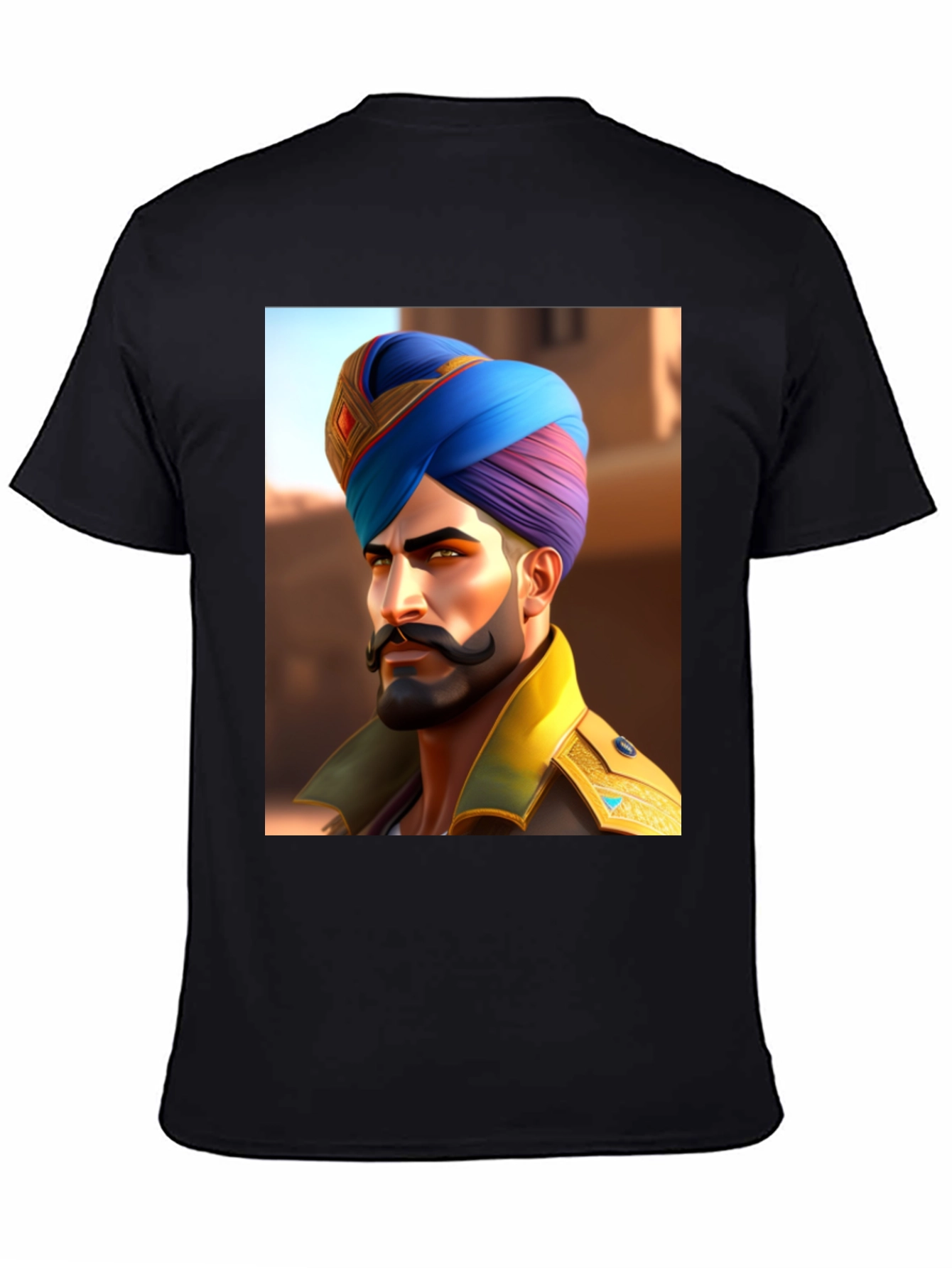 Black Graphic Tee: Sikh Warrior Portrait view 4