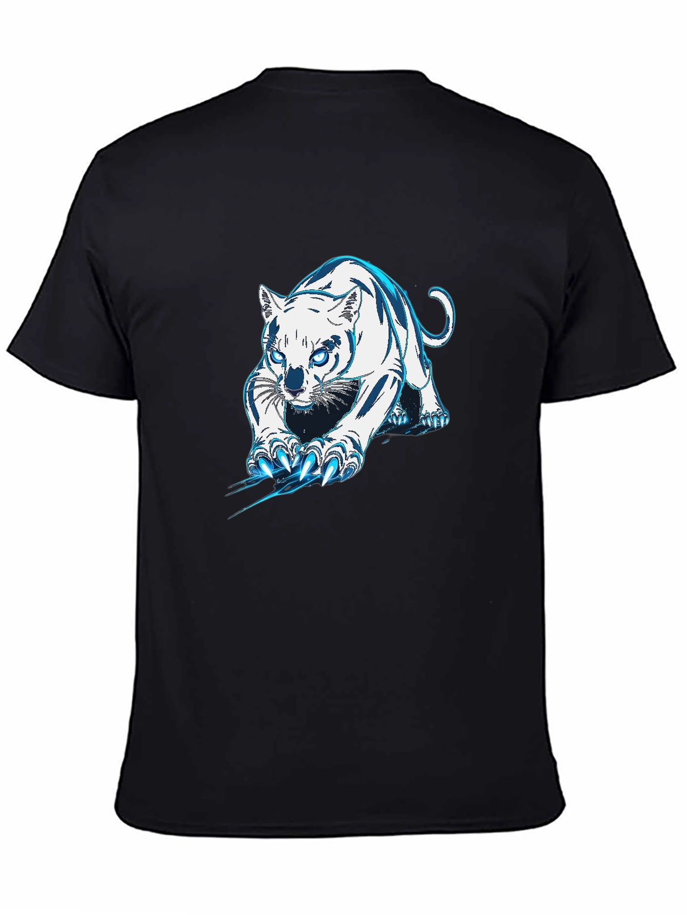 Black Black Tee with White & Blue Tiger Graphic view 4