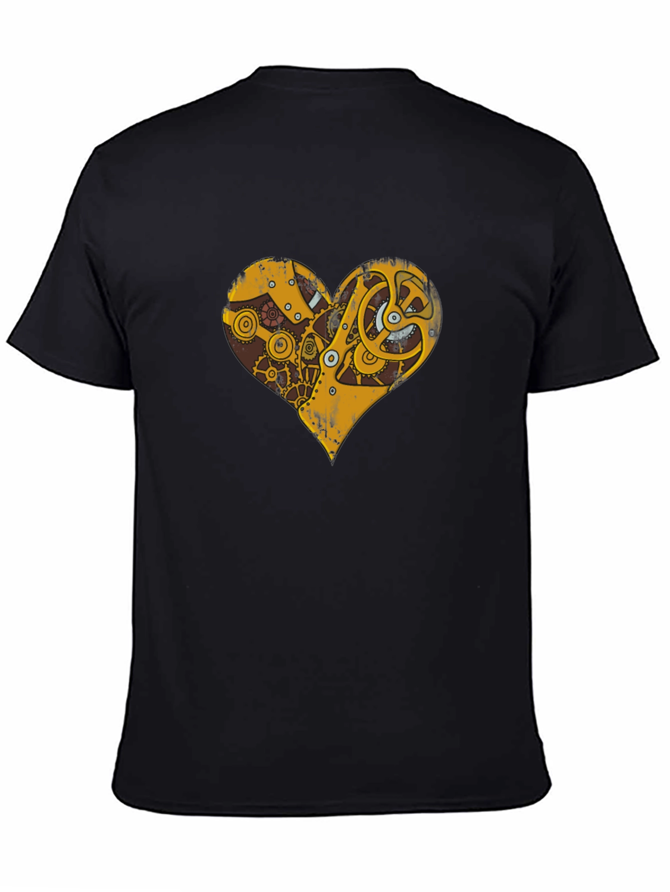 Black Steampunk Heart Gear Graphic T-Shirt view 4