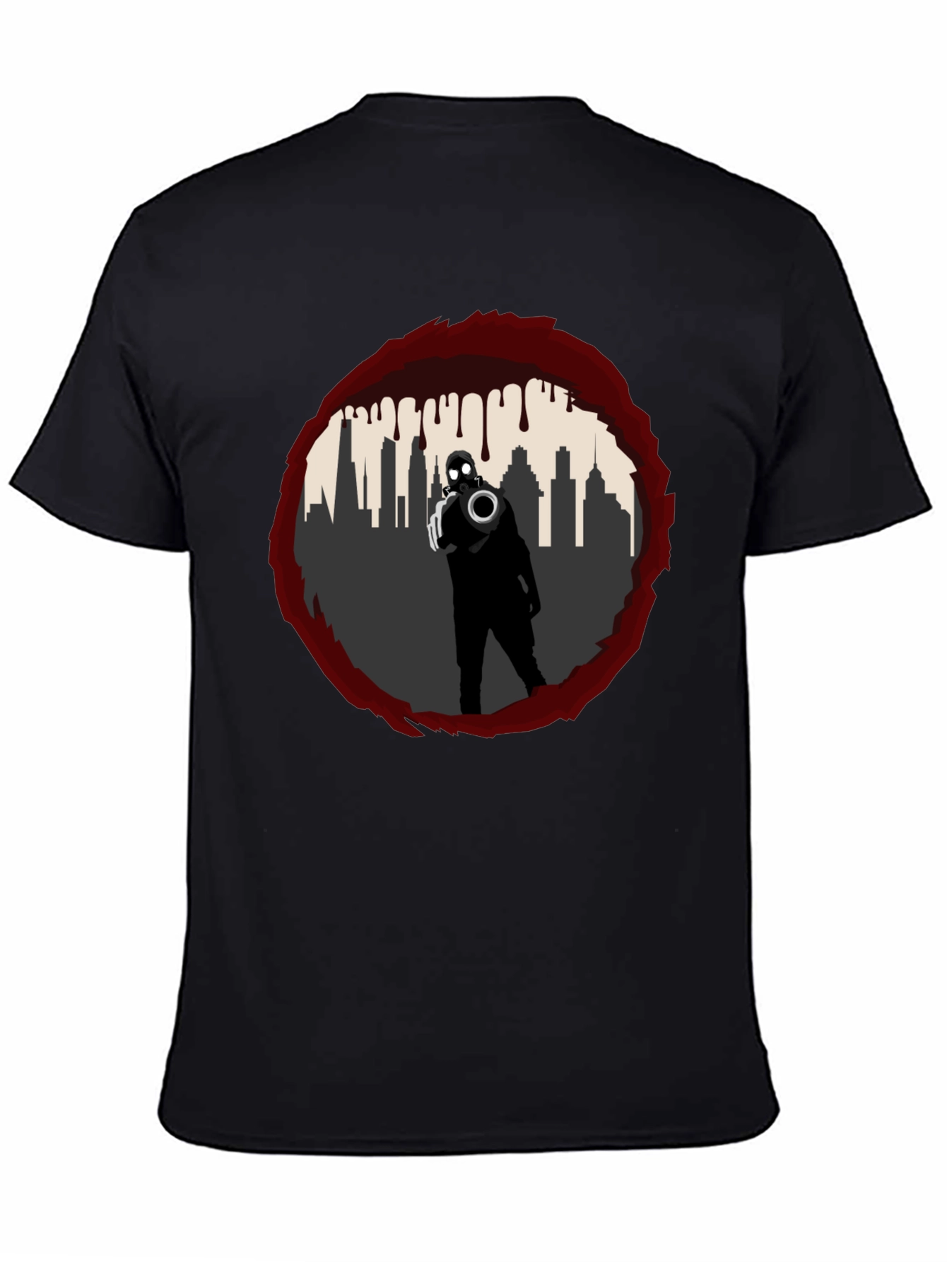 Black Dystopian City Gas Mask T-Shirt - Graphic Tee view 4