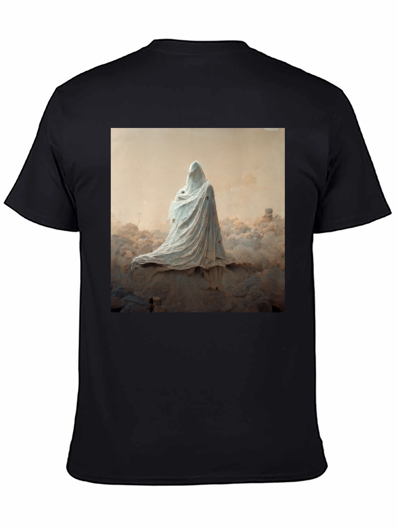Black Ghostly Figure Graphic Black T-Shirt view 4