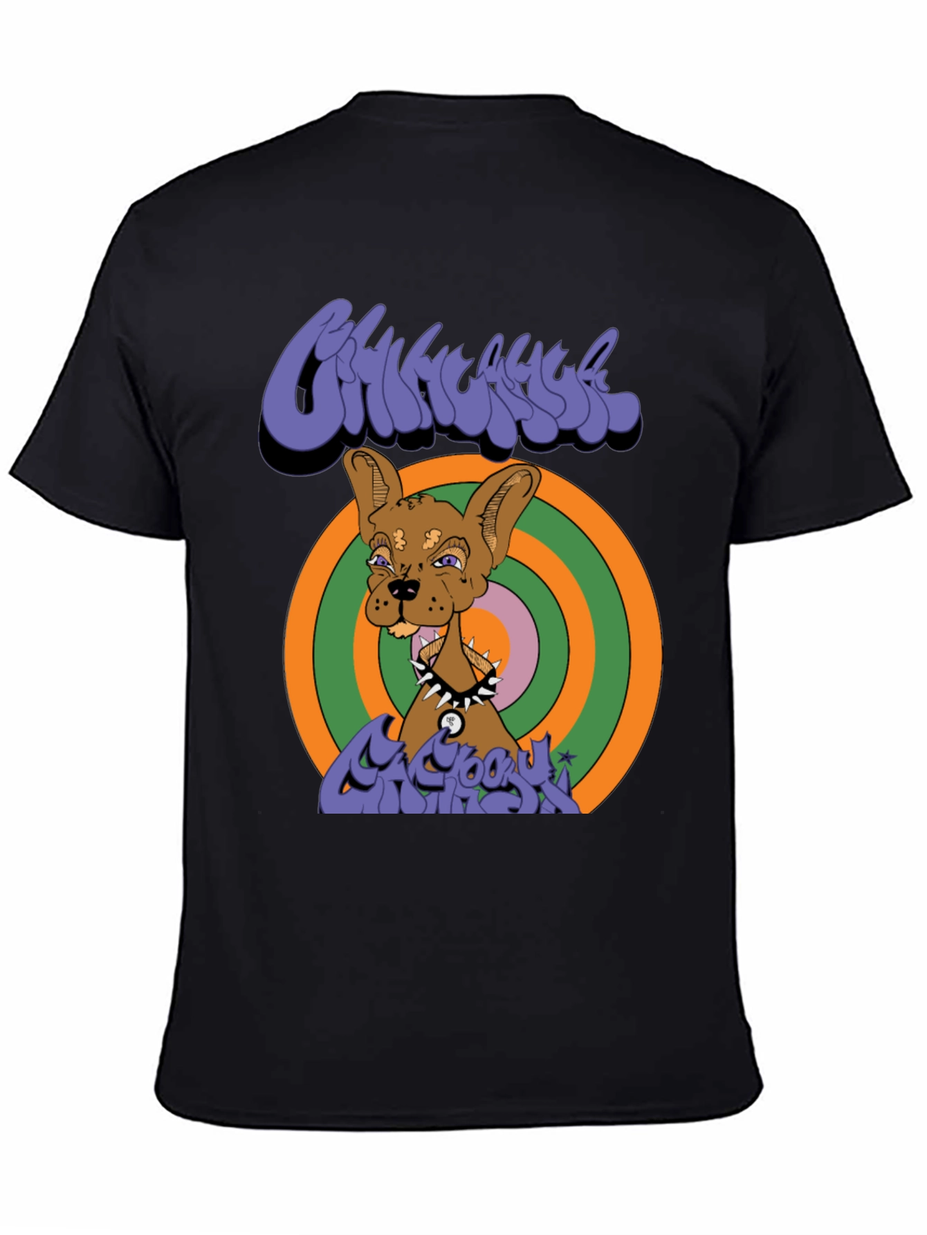 Black Groovy Cartoon Dog Graphic T-Shirt view 4