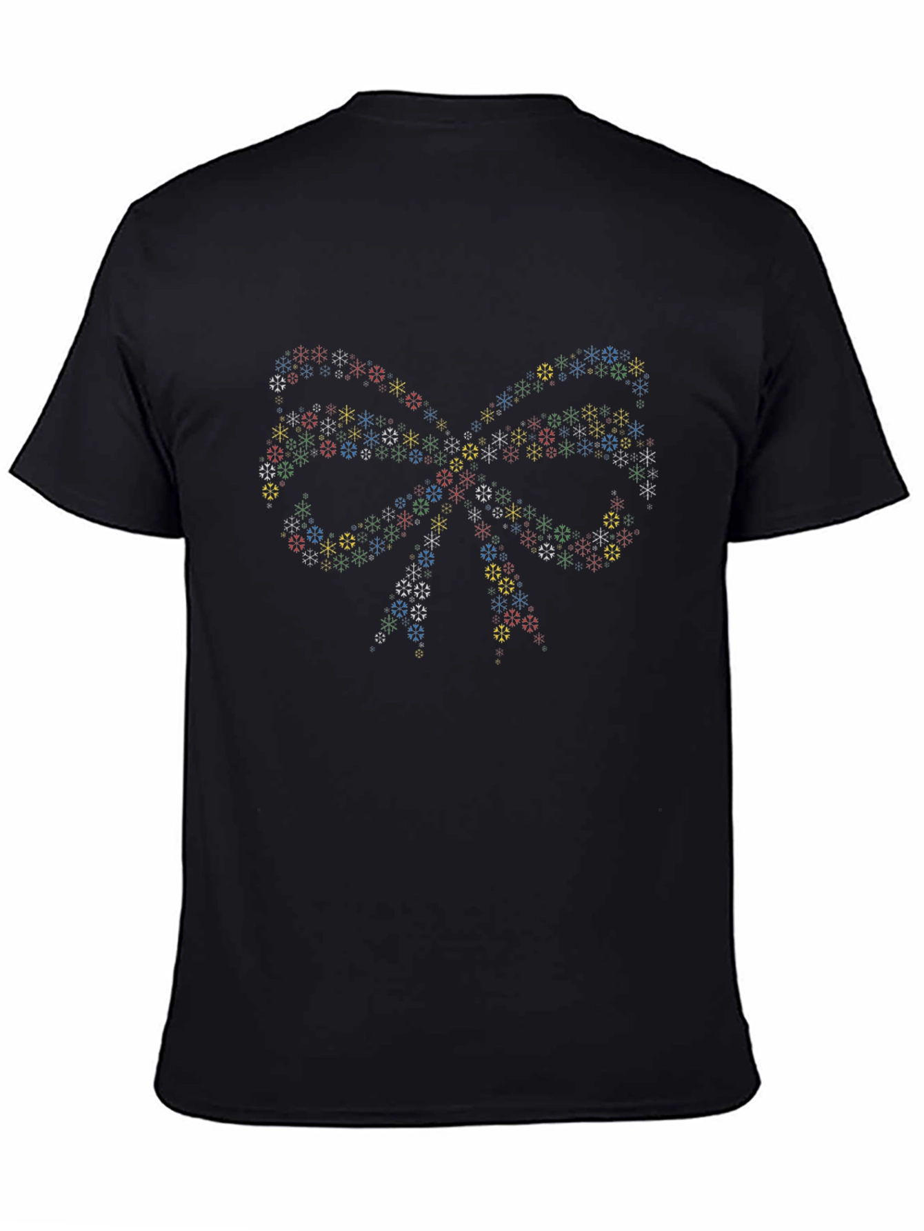 Black Festive Snowflake Bow Tie Black T-Shirt view 4