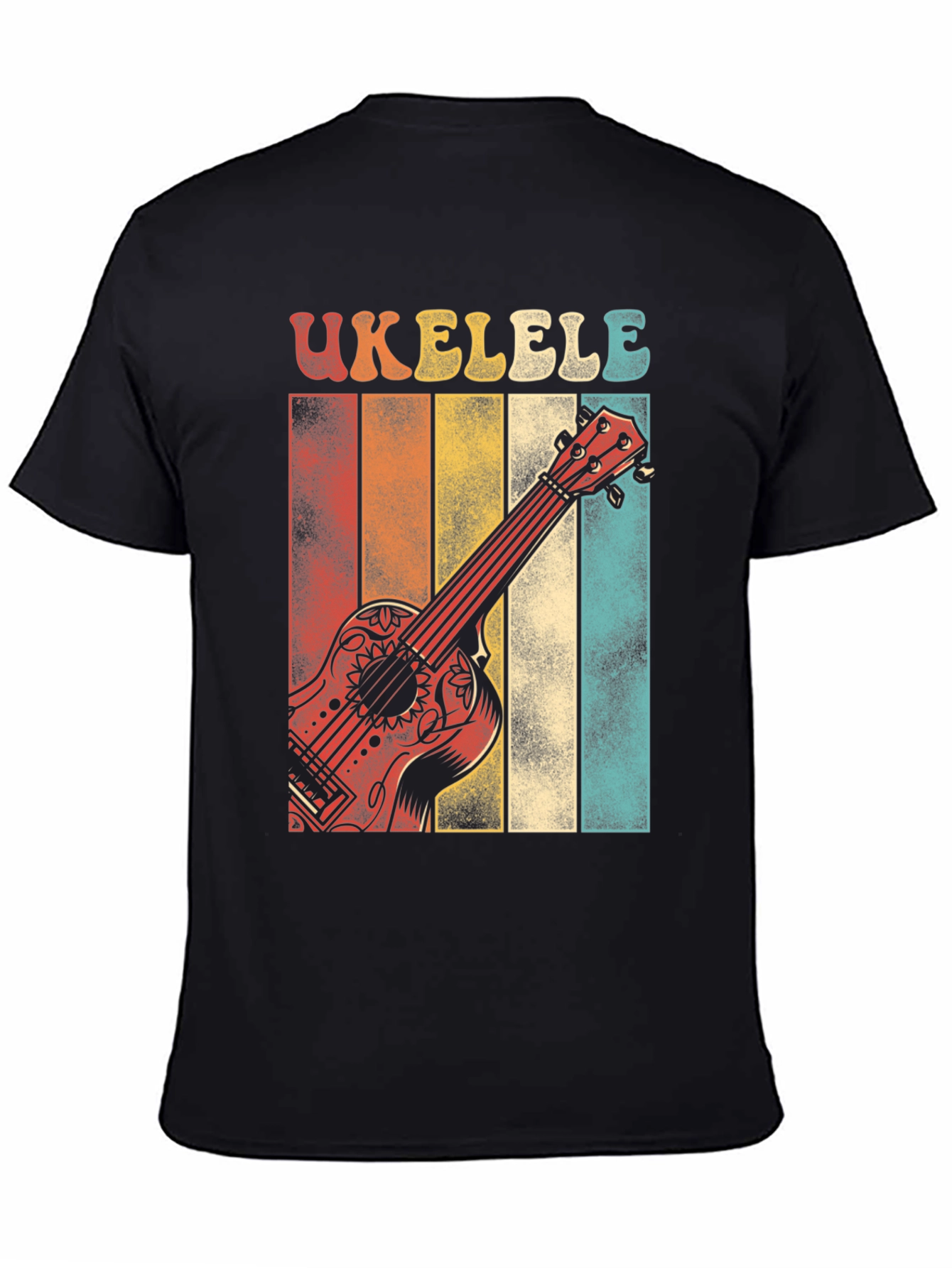 Black Retro Ukulele T-Shirt - Vintage Style Music Tee view 4