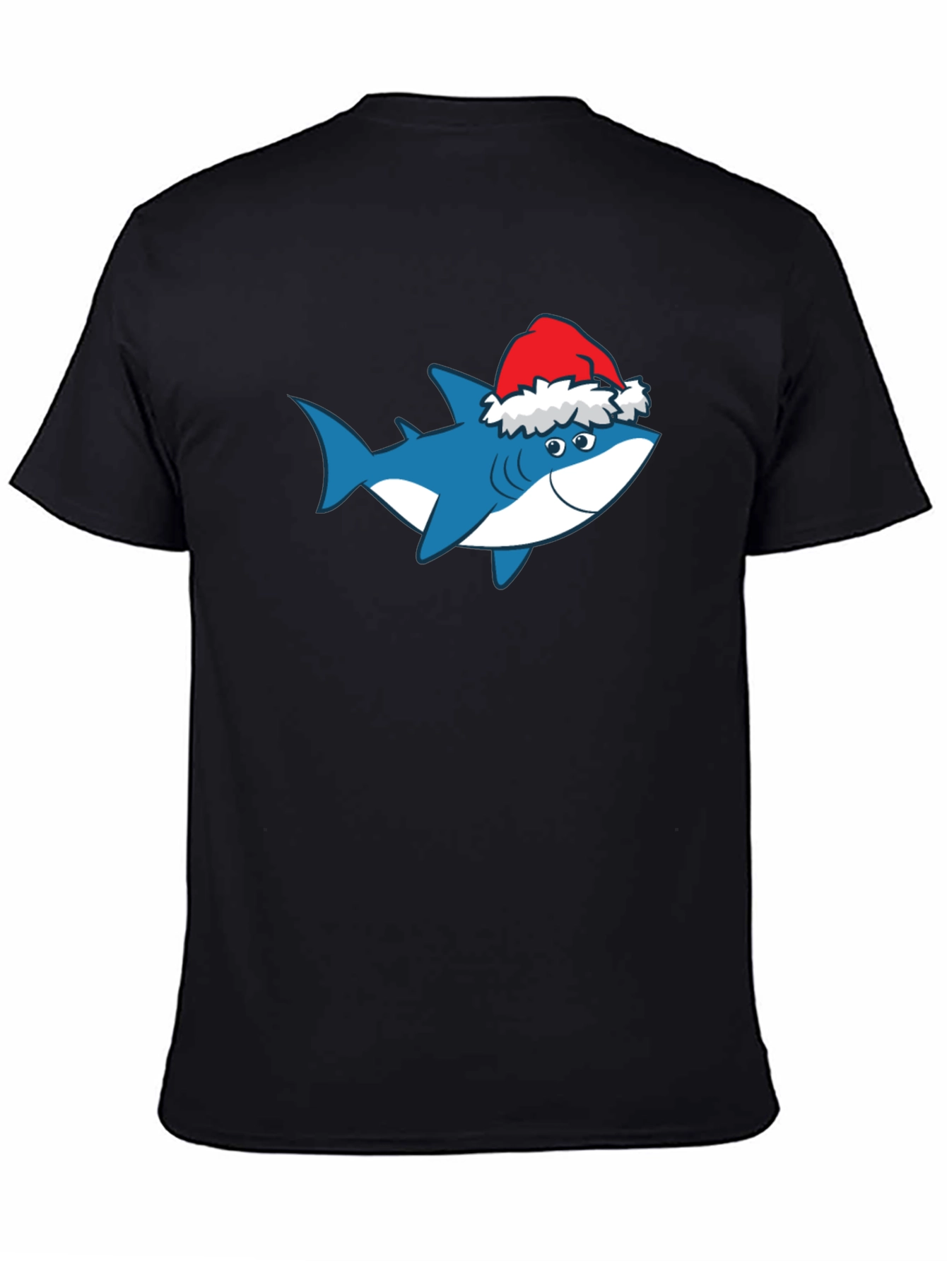 Black Shark Christmas T-Shirt Holiday Tee Santa Hat view 4