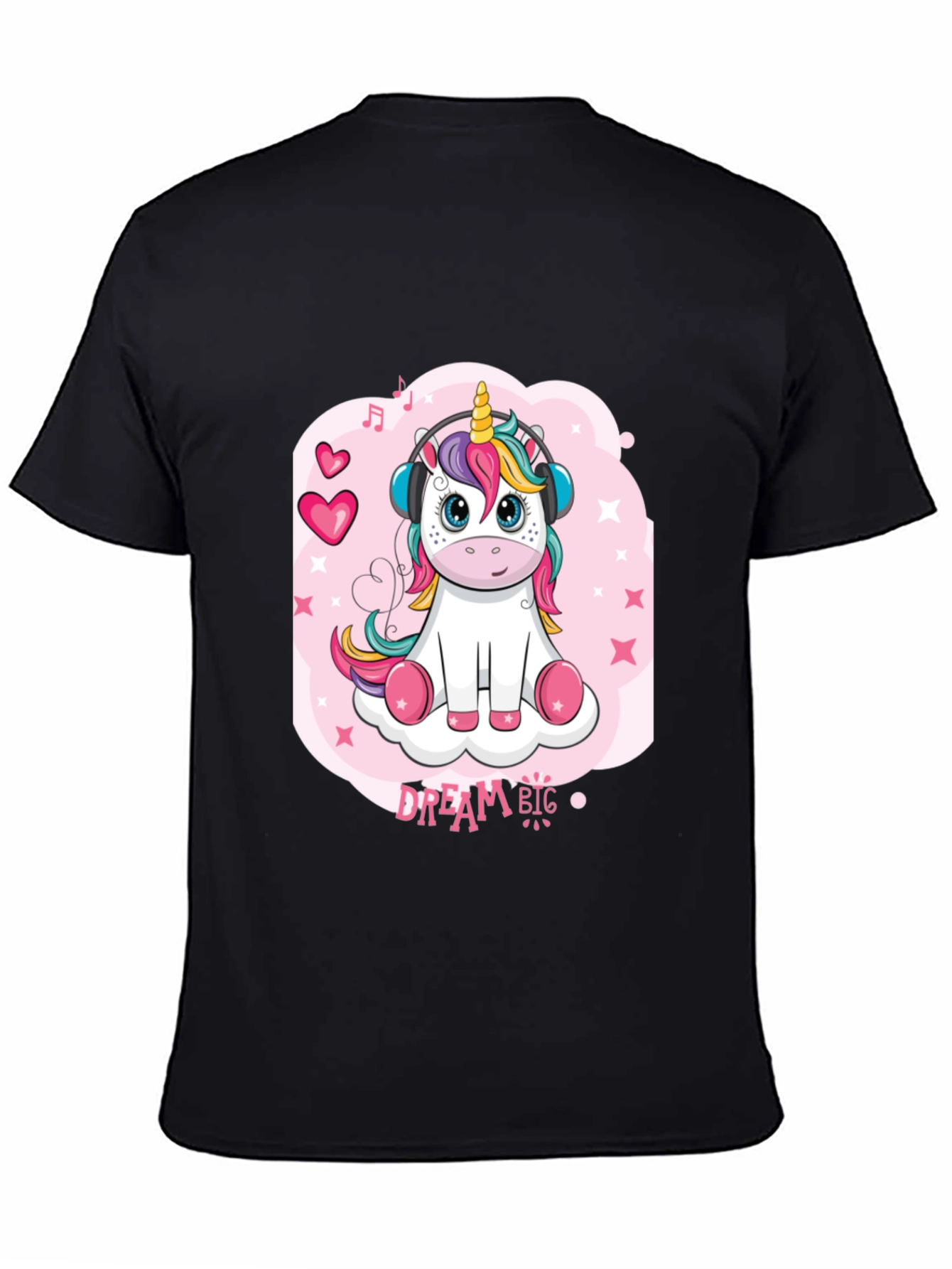 Black Cute Unicorn 'Dream Big' Black T-Shirt view 4