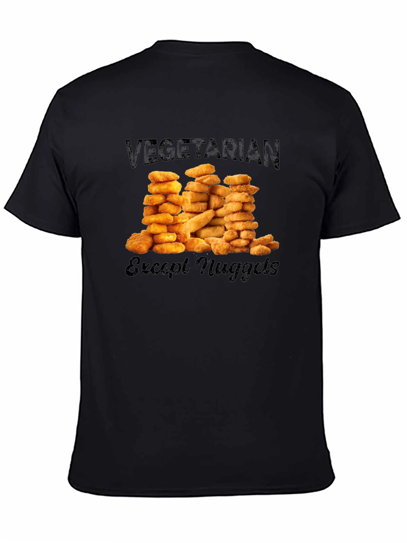 Black Vegetarian Except Nuggets Graphic T-Shirt view 4