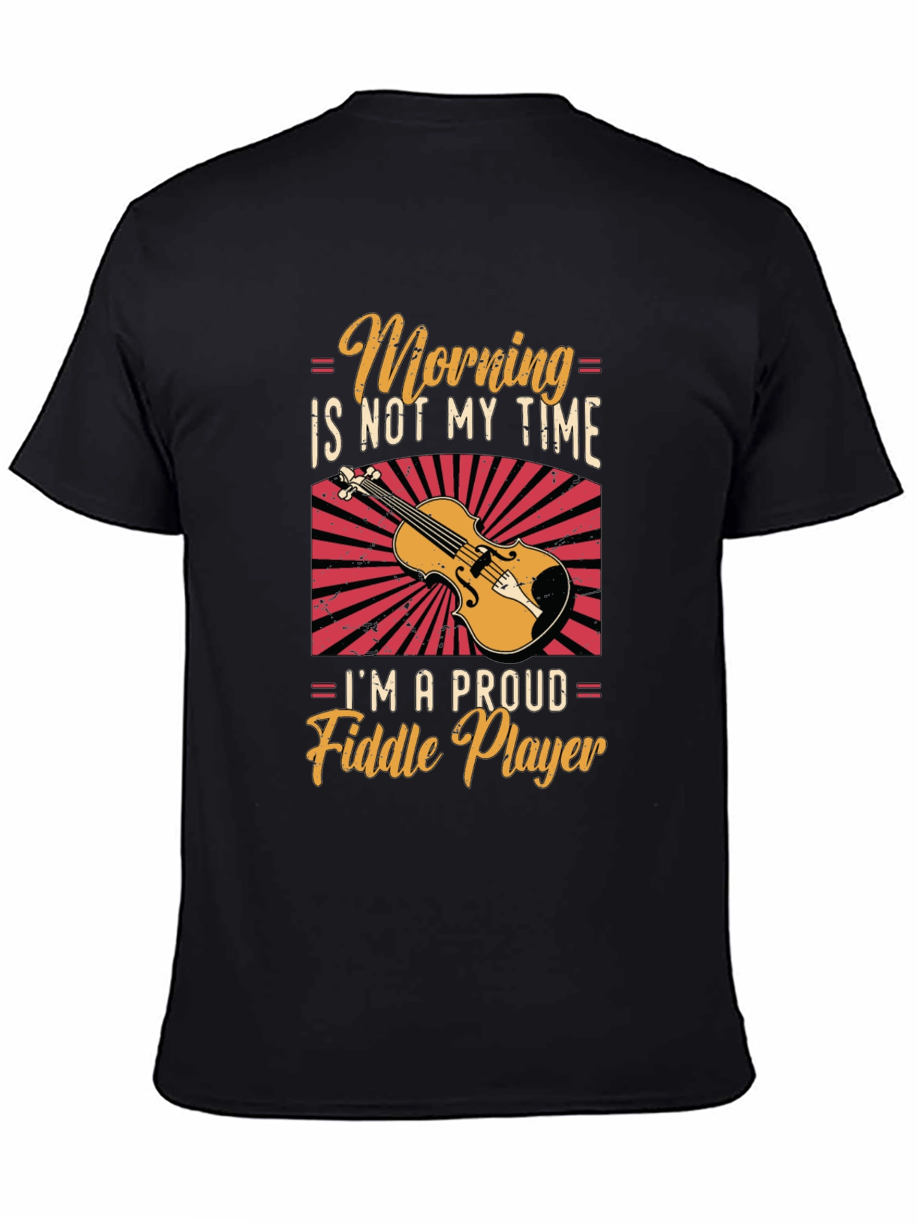 Black Funny Fiddle Player T-Shirt - Morning Not My Time view 4
