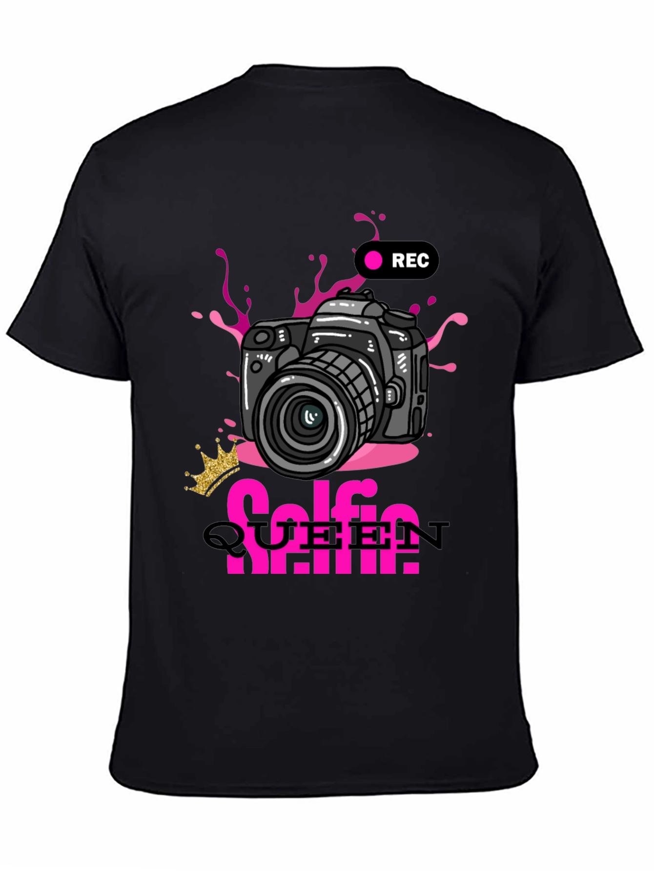 Black Selfie Queen Graphic T-Shirt - Camera Design view 4