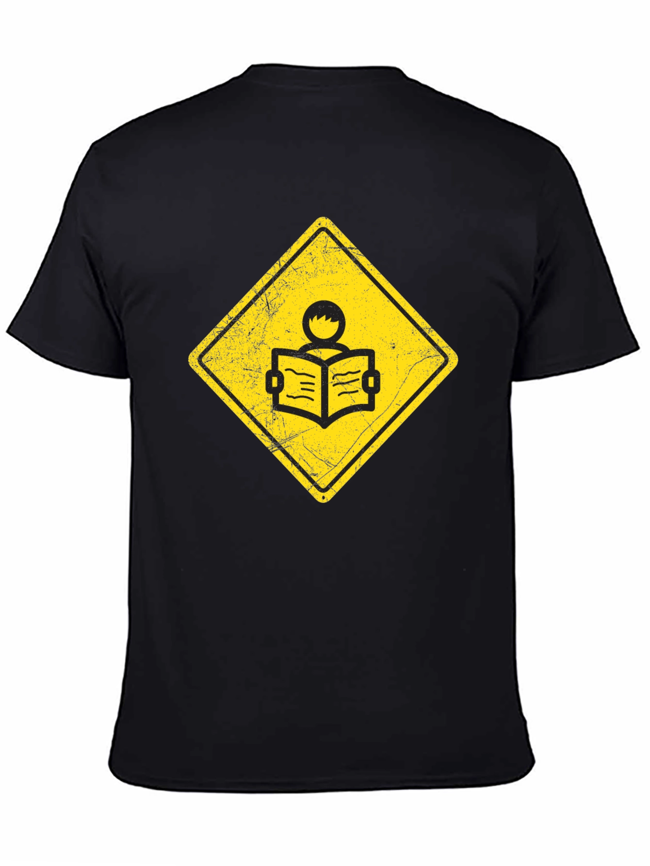 Black Caution Reader T-Shirt - Black Cotton Tee view 4