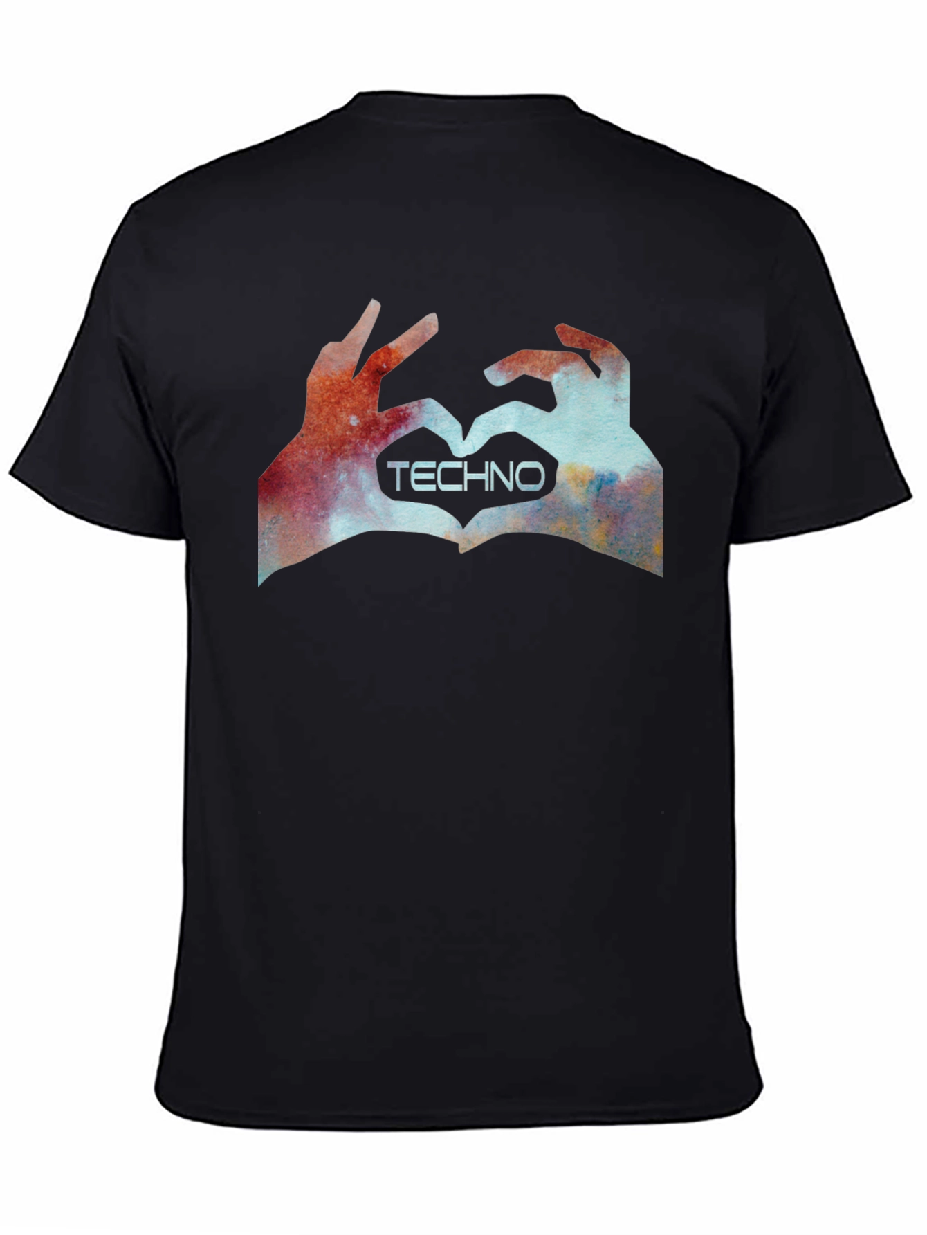 Black Techno Love Hands Graphic Tee - Black view 4