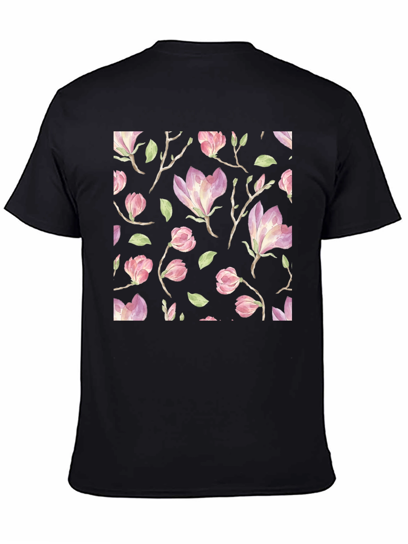 Black Floral Print T-Shirt - Black Cotton Blend view 4