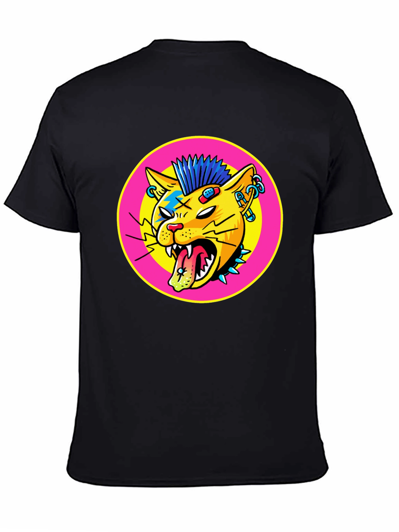 Black Punk Rock Cat Graphic Tee view 4