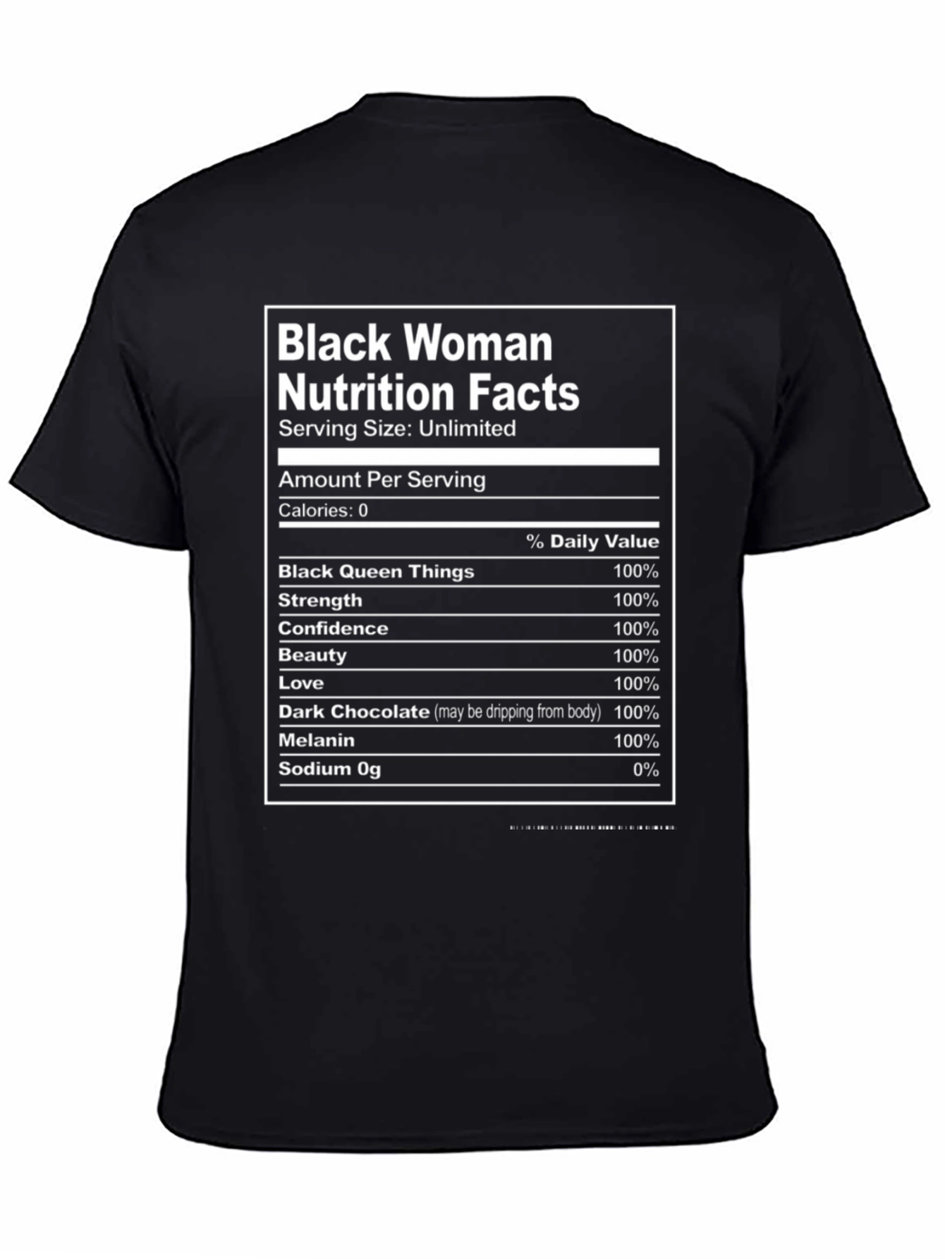 Black Black Woman Nutrition Facts Graphic T-Shirt view 4