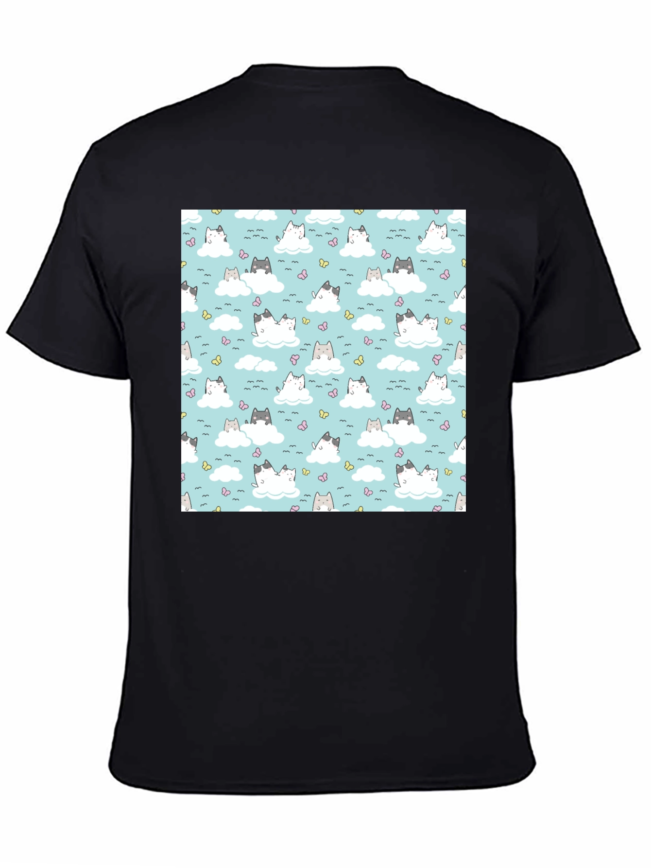 Black Cloud Cat Tee - Cute Pattern Black T-Shirt view 4