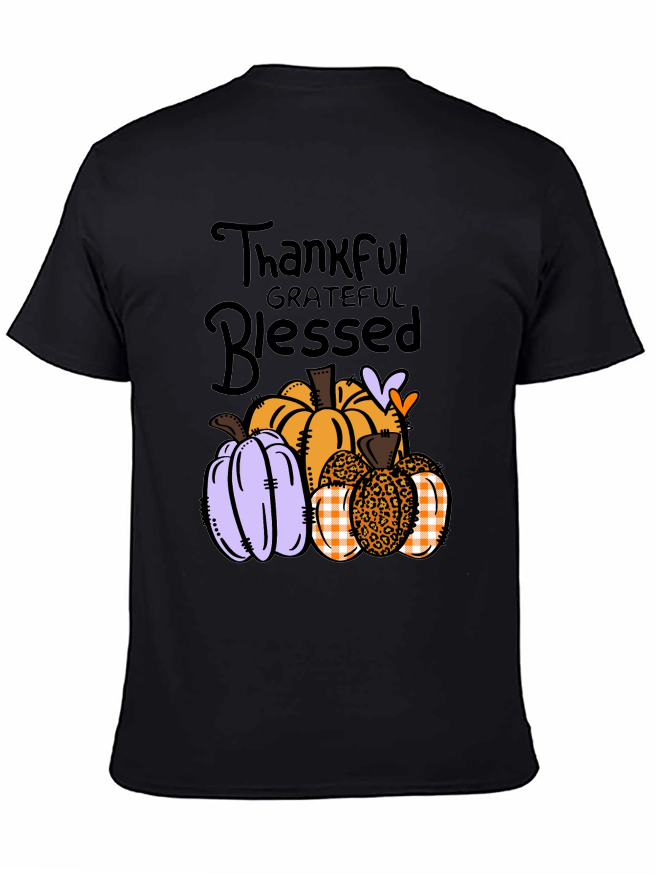 Black Thankful Grateful Blessed Pumpkin T-Shirt view 4