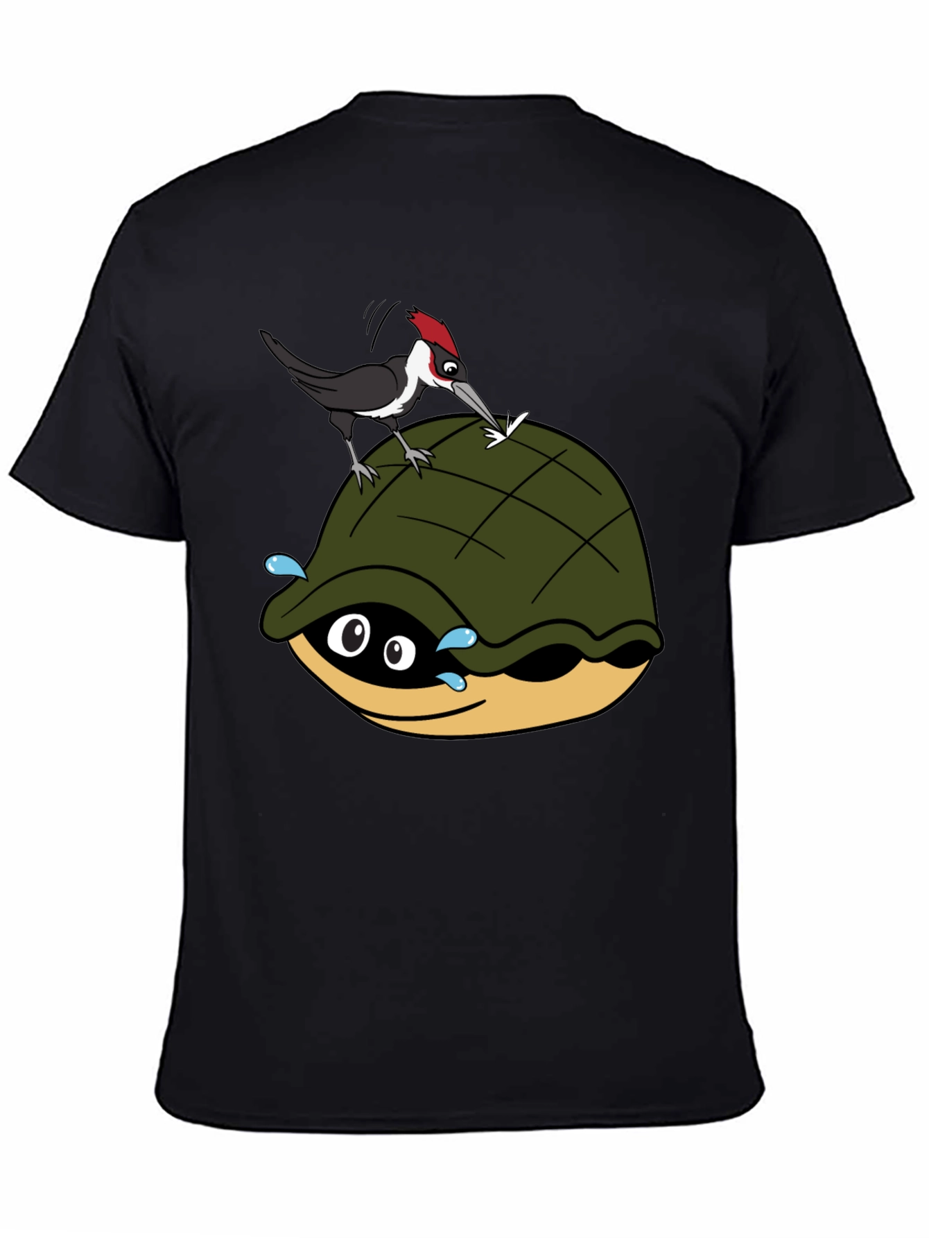 Black Funny Woodpecker Turtle Graphic T-Shirt view 4