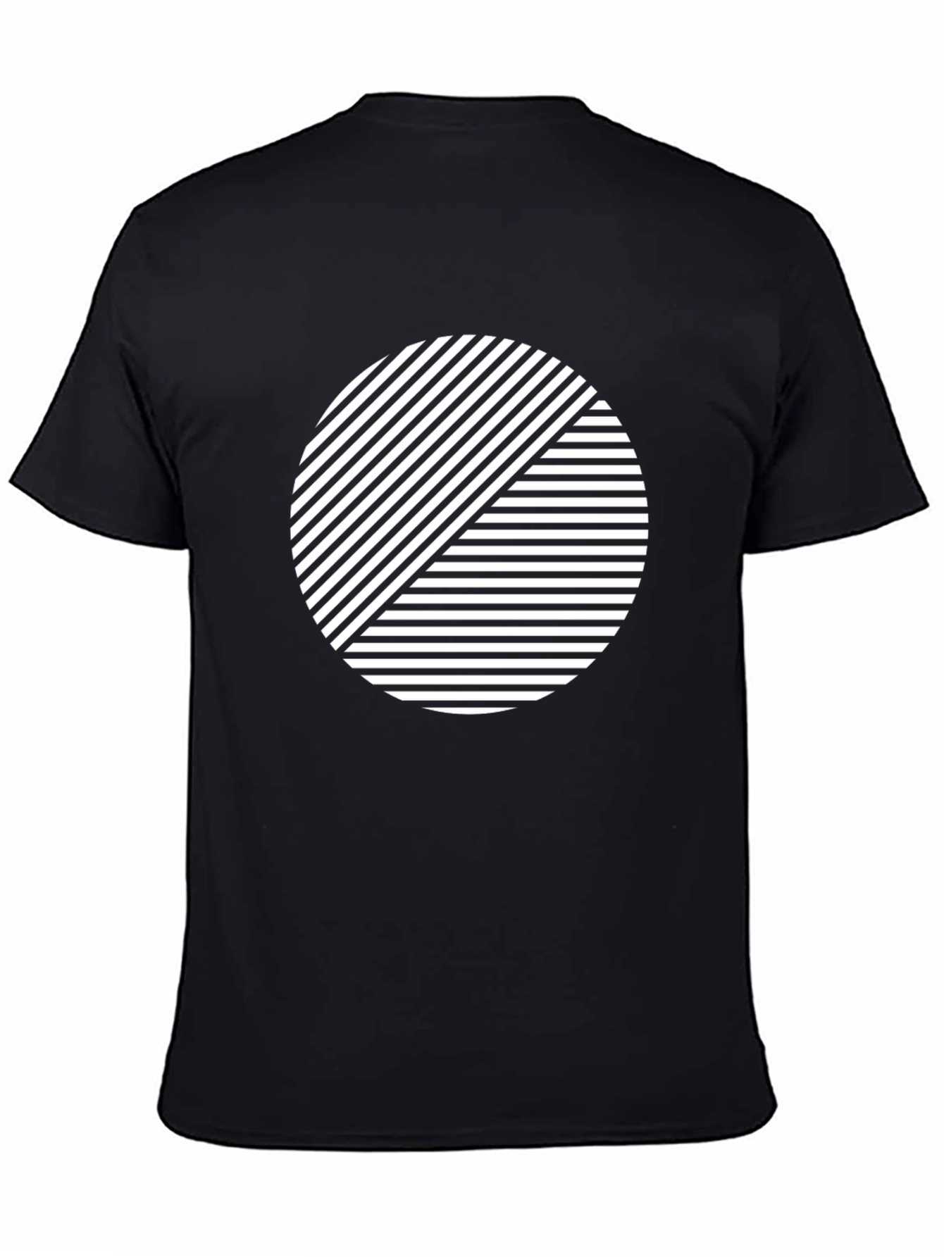 Black Geometric Graphic Tee - Abstract Striped Circle Design view 4
