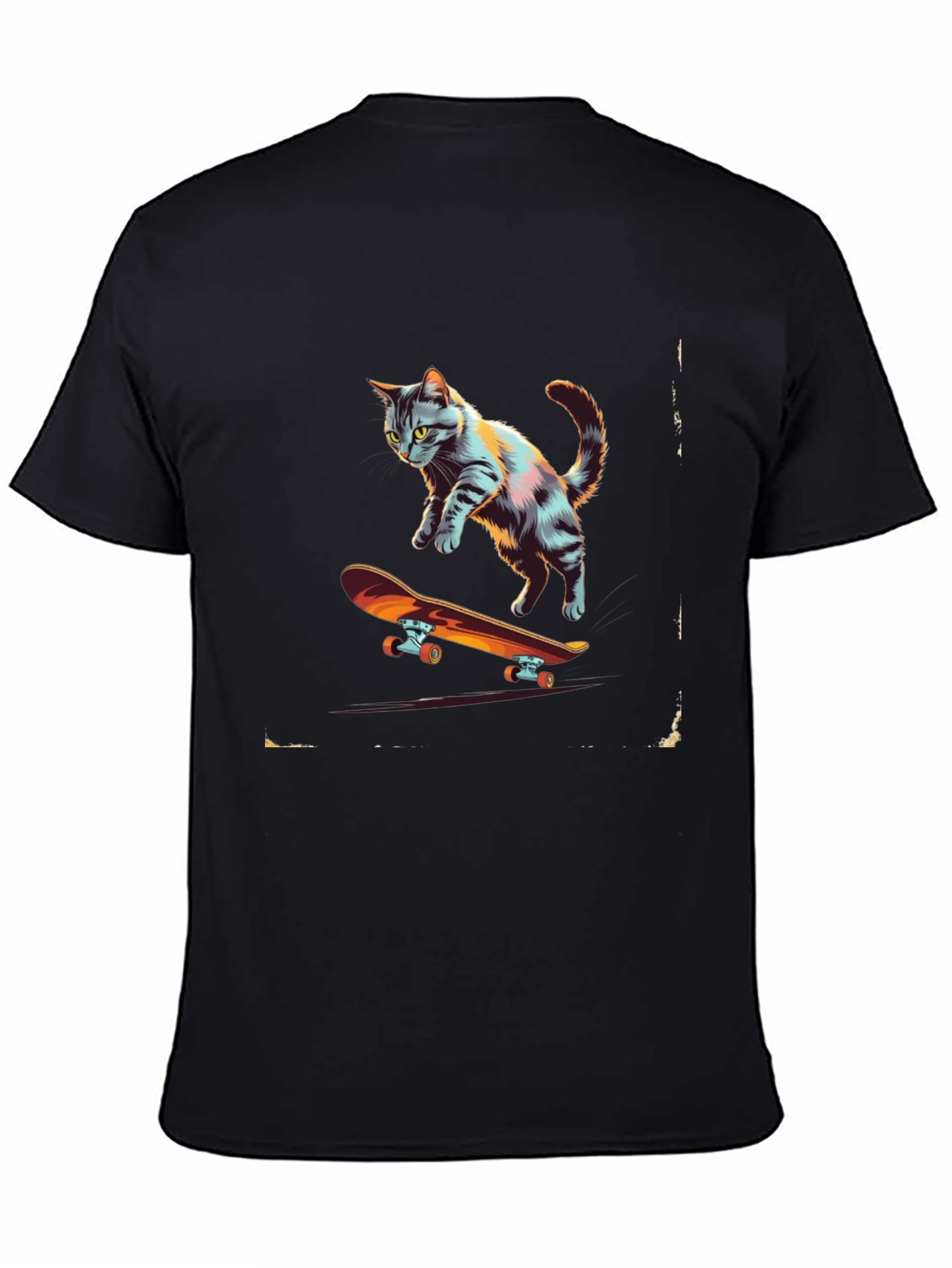 Black Skateboarding Cat Graphic Tee view 4