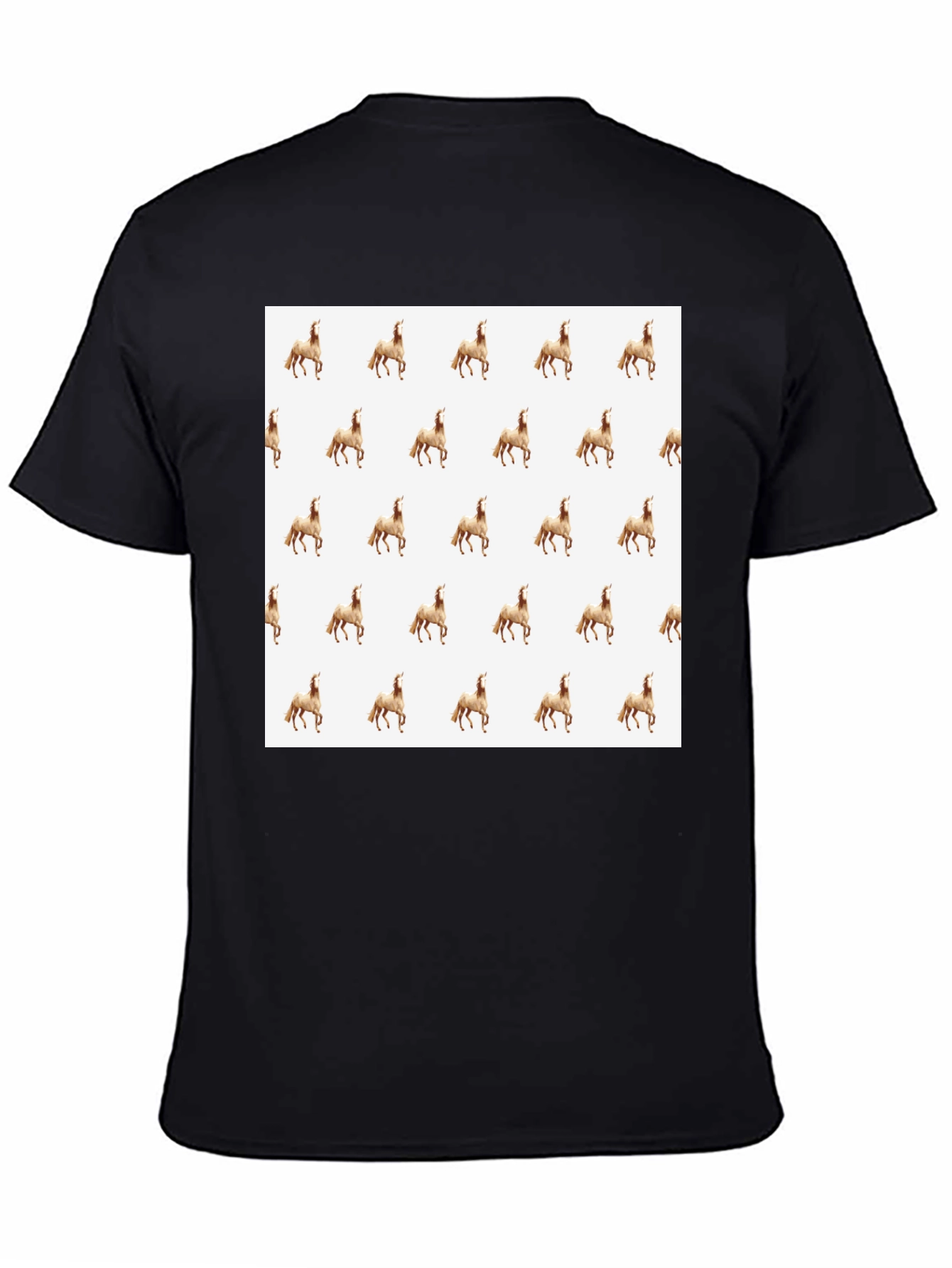 Black Patterned Horse T-Shirt - Black, Unique Print Tee view 4