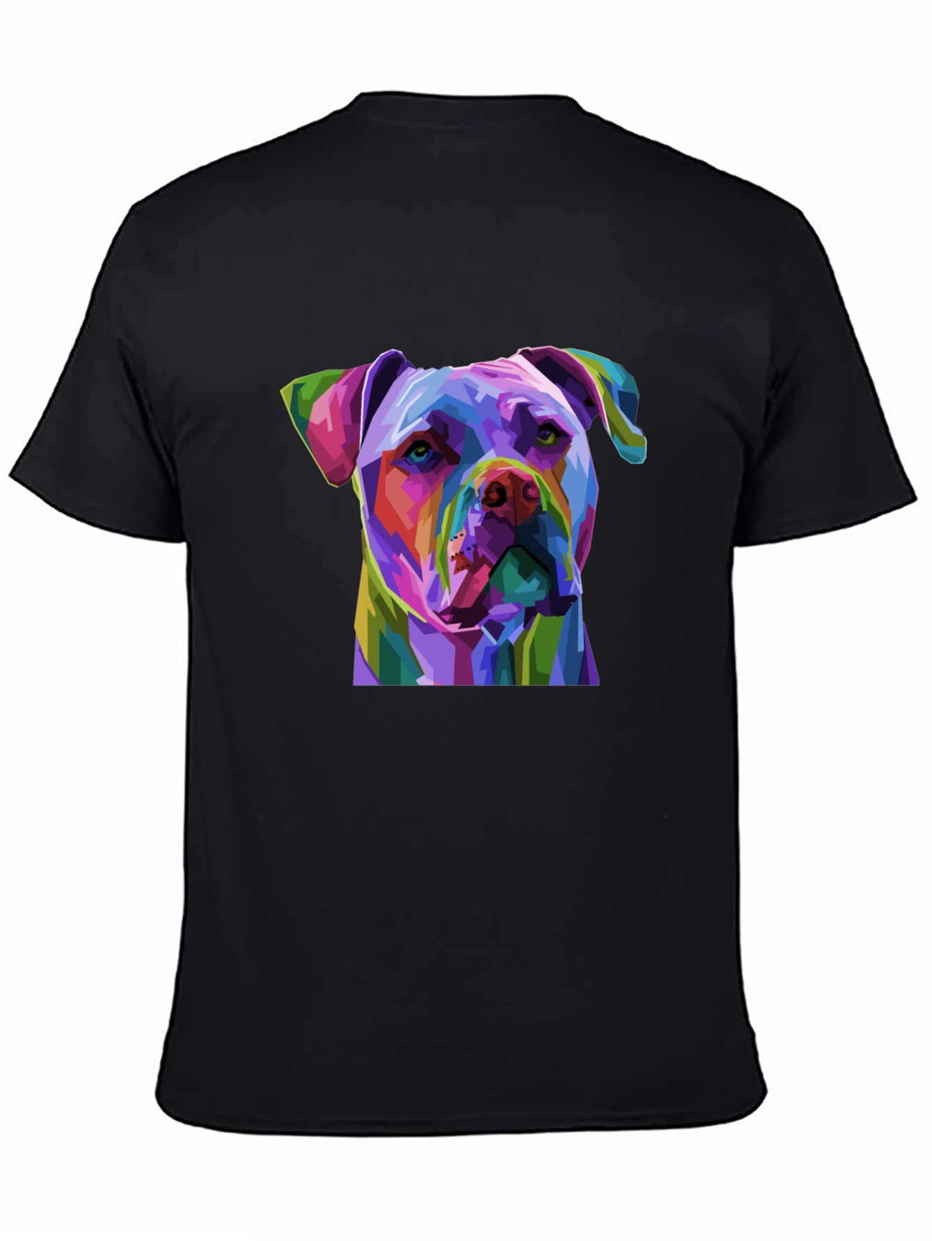 Black Colorful Pitbull Dog Graphic Print Black T-Shirt view 4