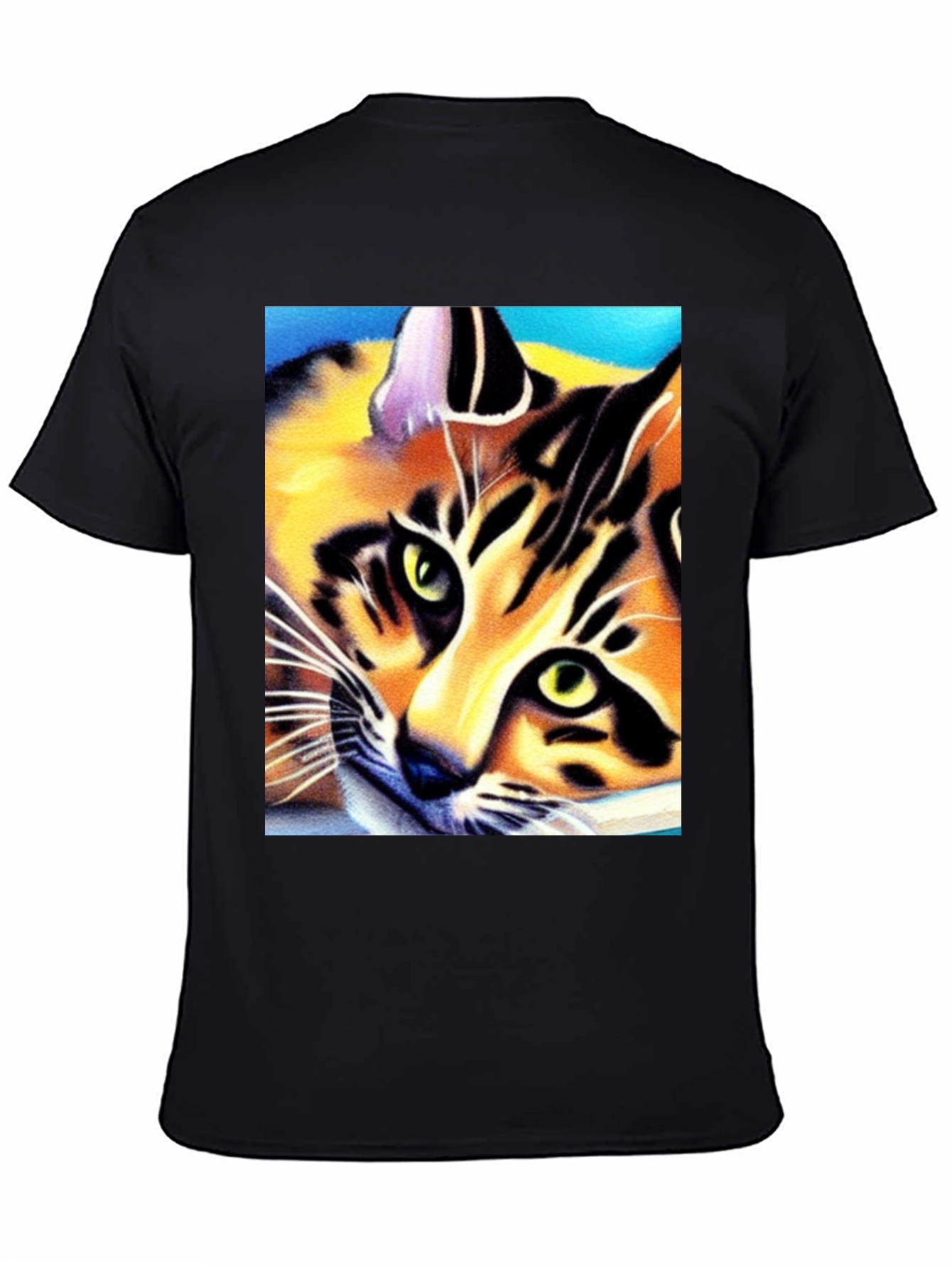 Black Cool Cat Art Graphic T-Shirt view 4