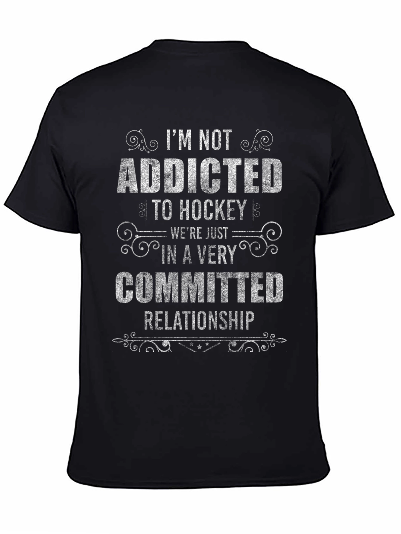 Black Hockey Addicted T-Shirt - Committed Relationship Tee view 4