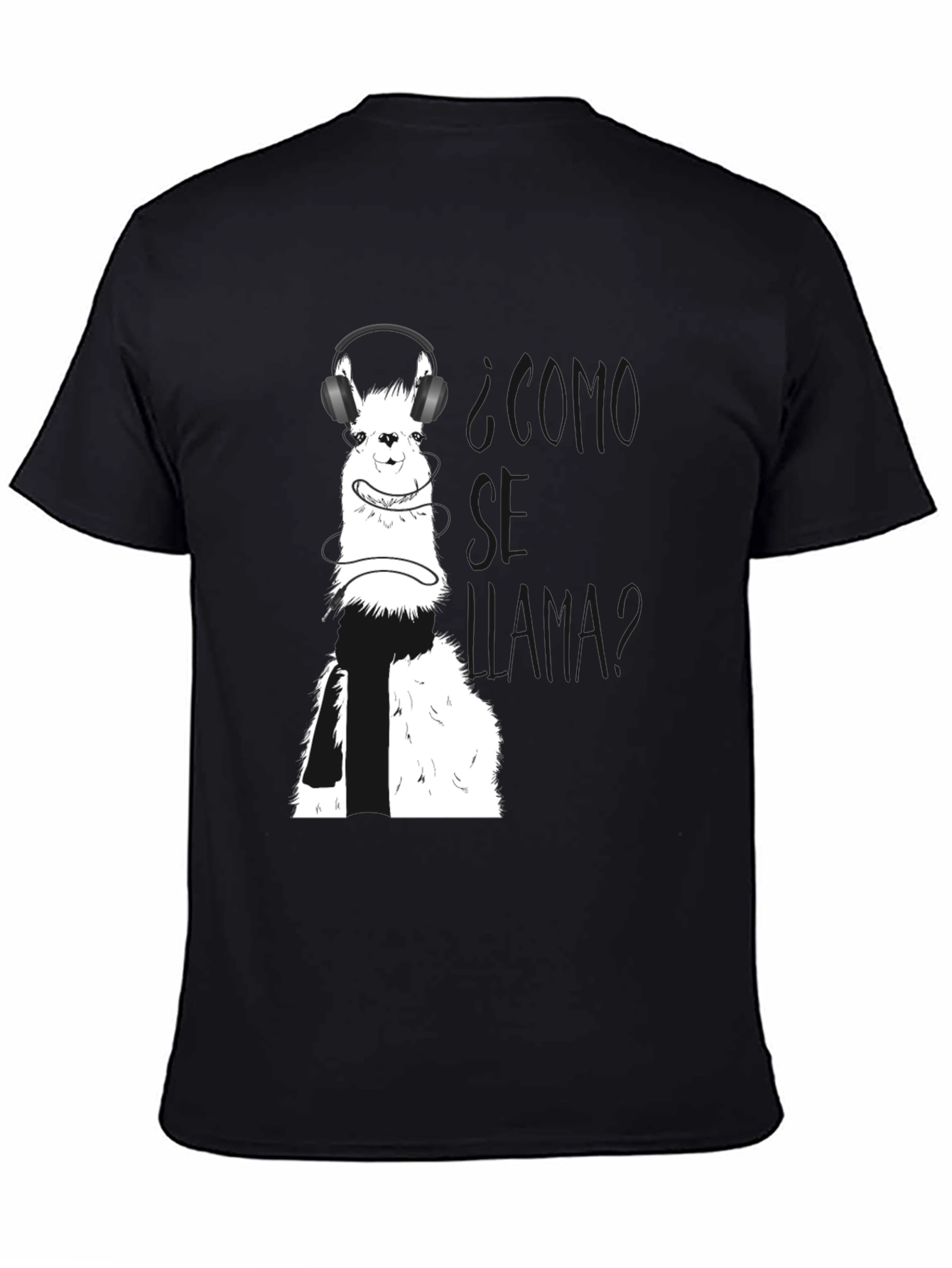 Black Llama T-Shirt with Headphones view 4