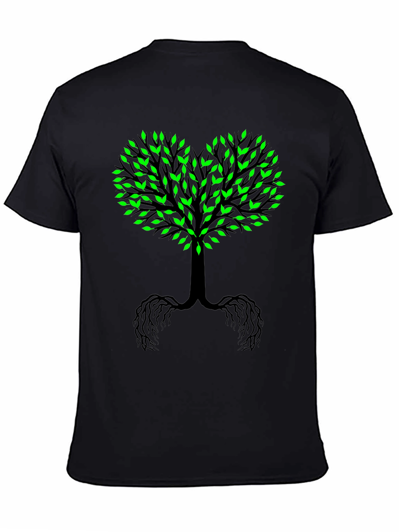 Black Tree of Life Black Tee - Green Leaf Heart view 4