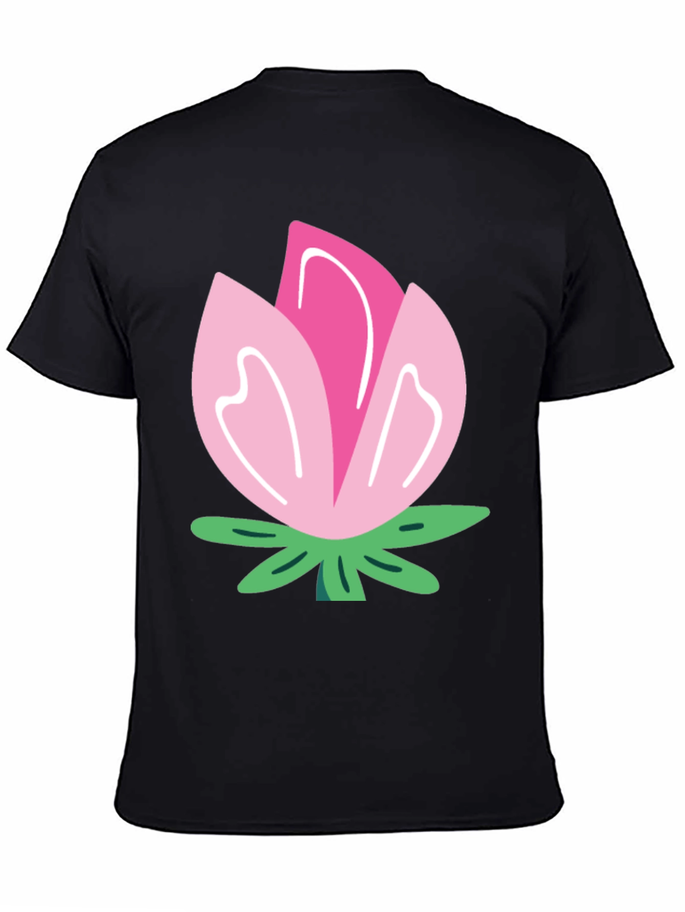 Black Pink Flower Graphic T-Shirt - Soft Cotton Blend view 4