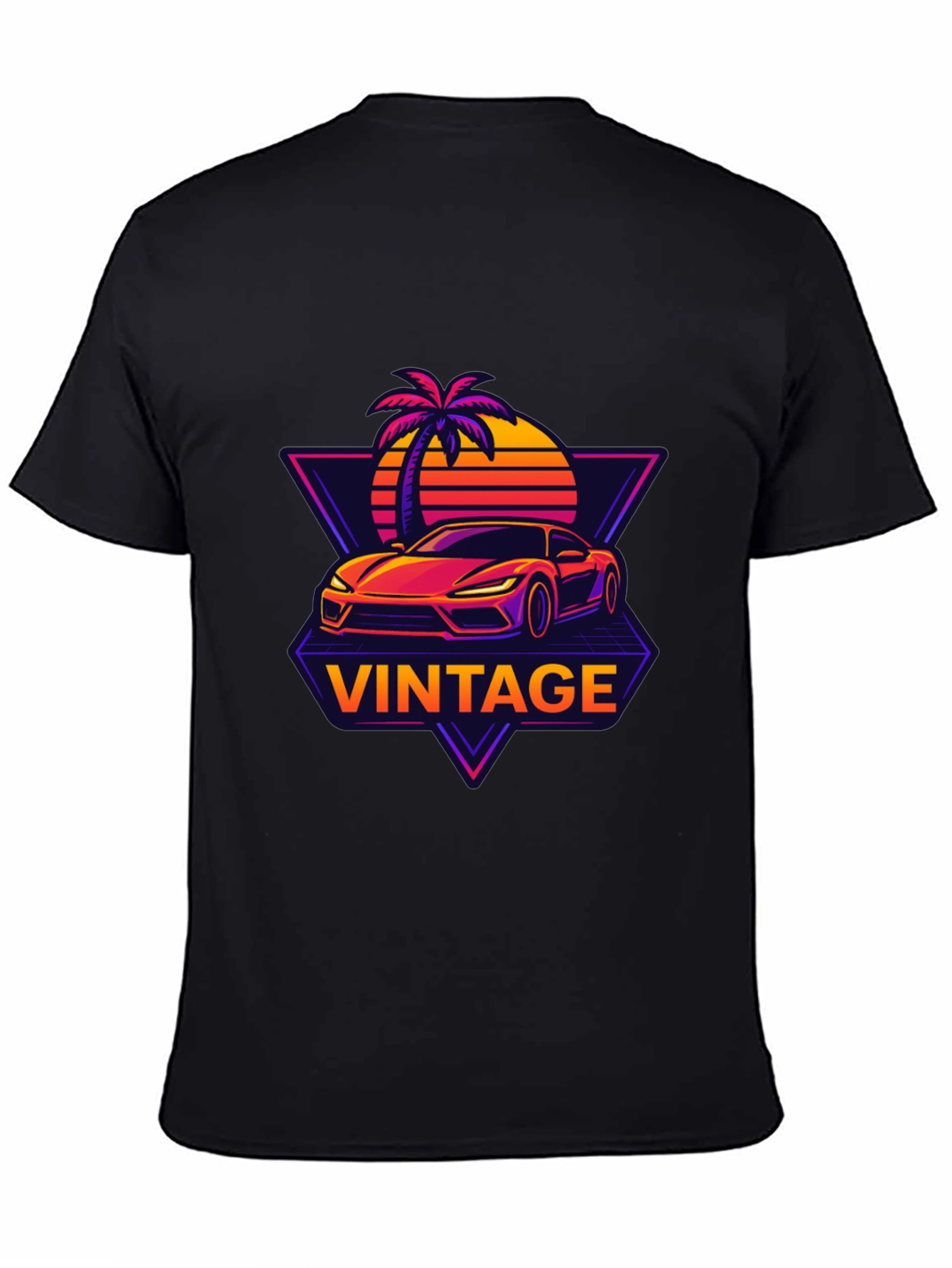Black Vintage Sunset Car Graphic T-Shirt view 4