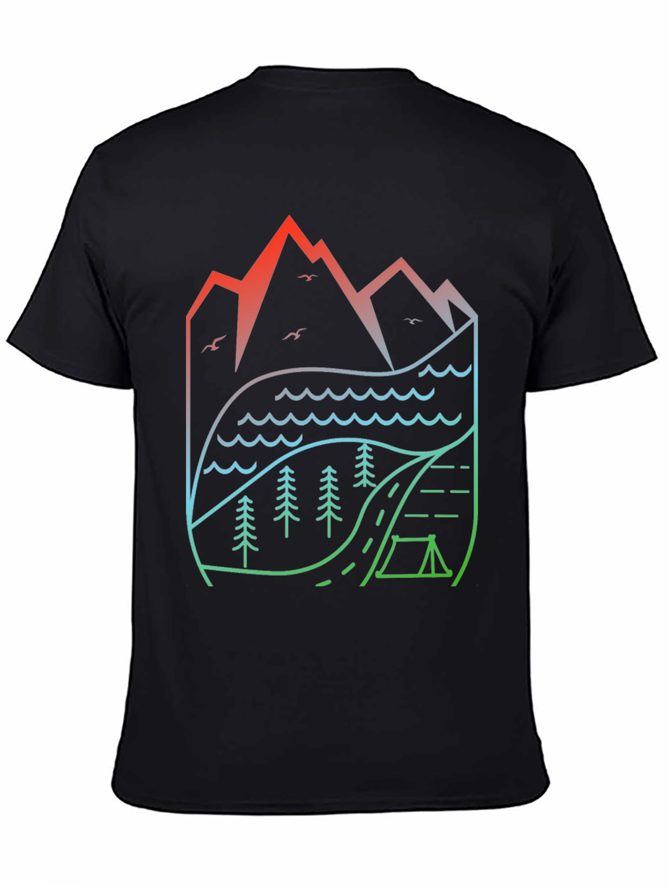 Black Nature's Embrace T-Shirt: Mountain, Lake, Camping Design view 4
