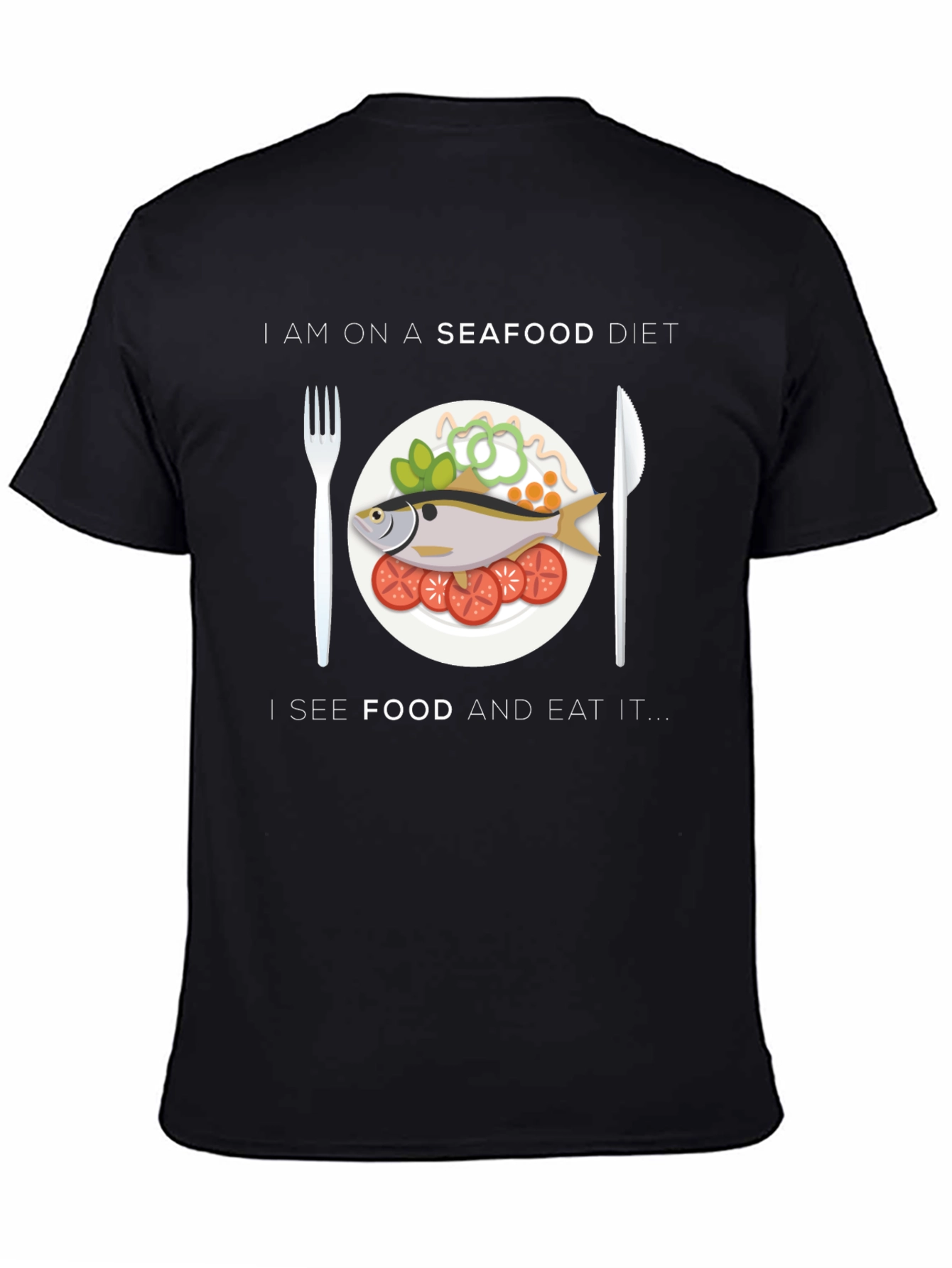Black Seafood Diet T-Shirt - Funny Foodie Tee view 4