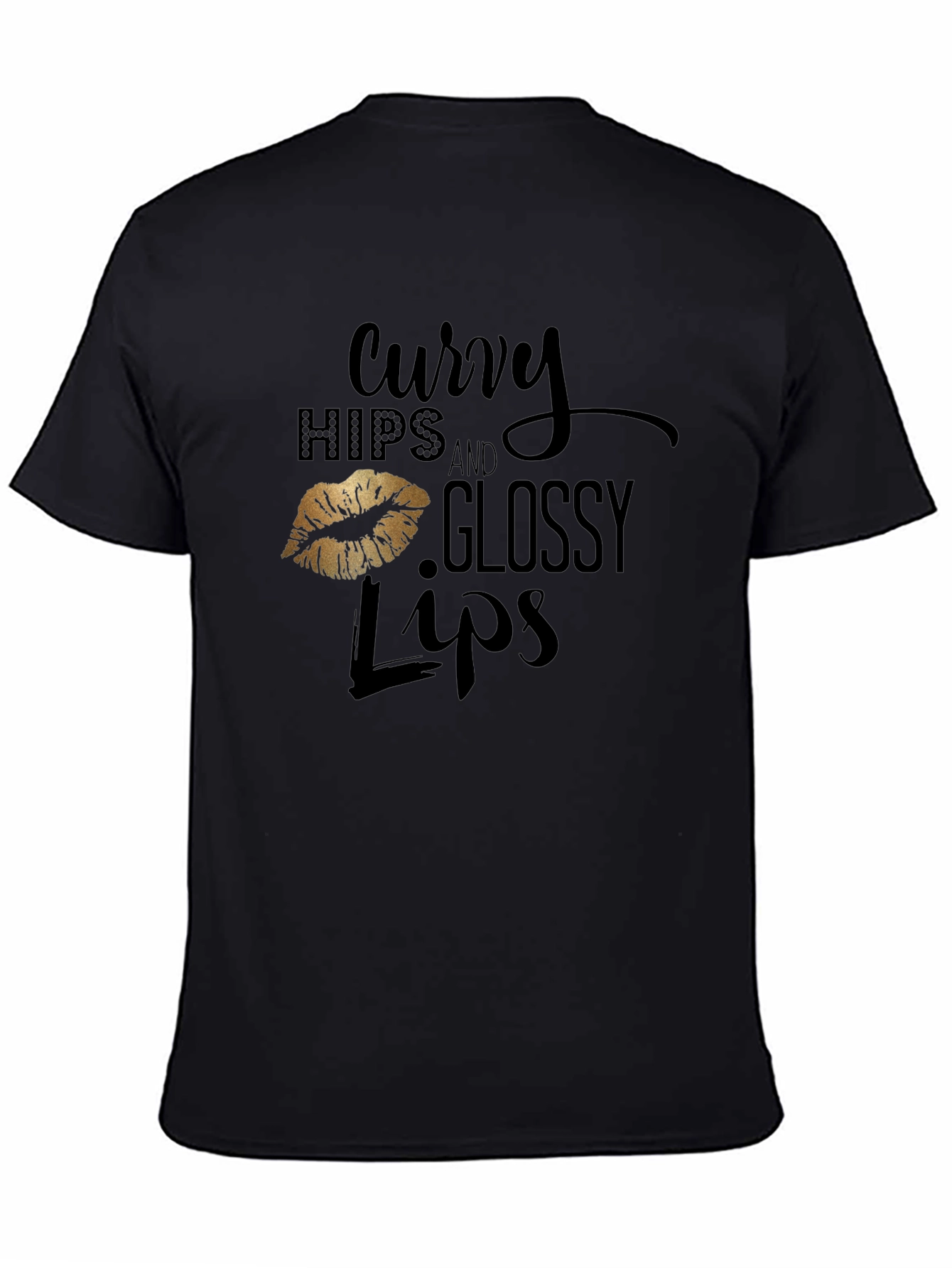 Black Curvy Hips & Glossy Lips Graphic Tee - Black view 4