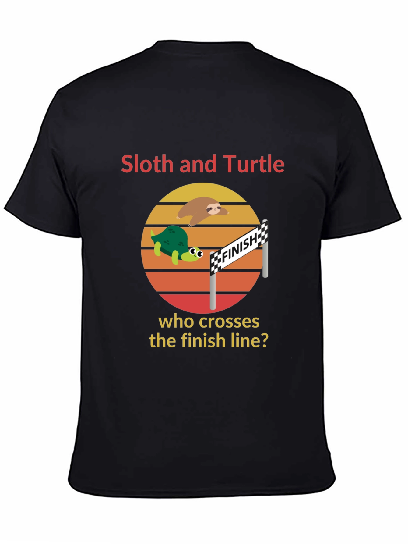 Black Sloth and Turtle Race T-Shirt Funny Graphic Tee view 4