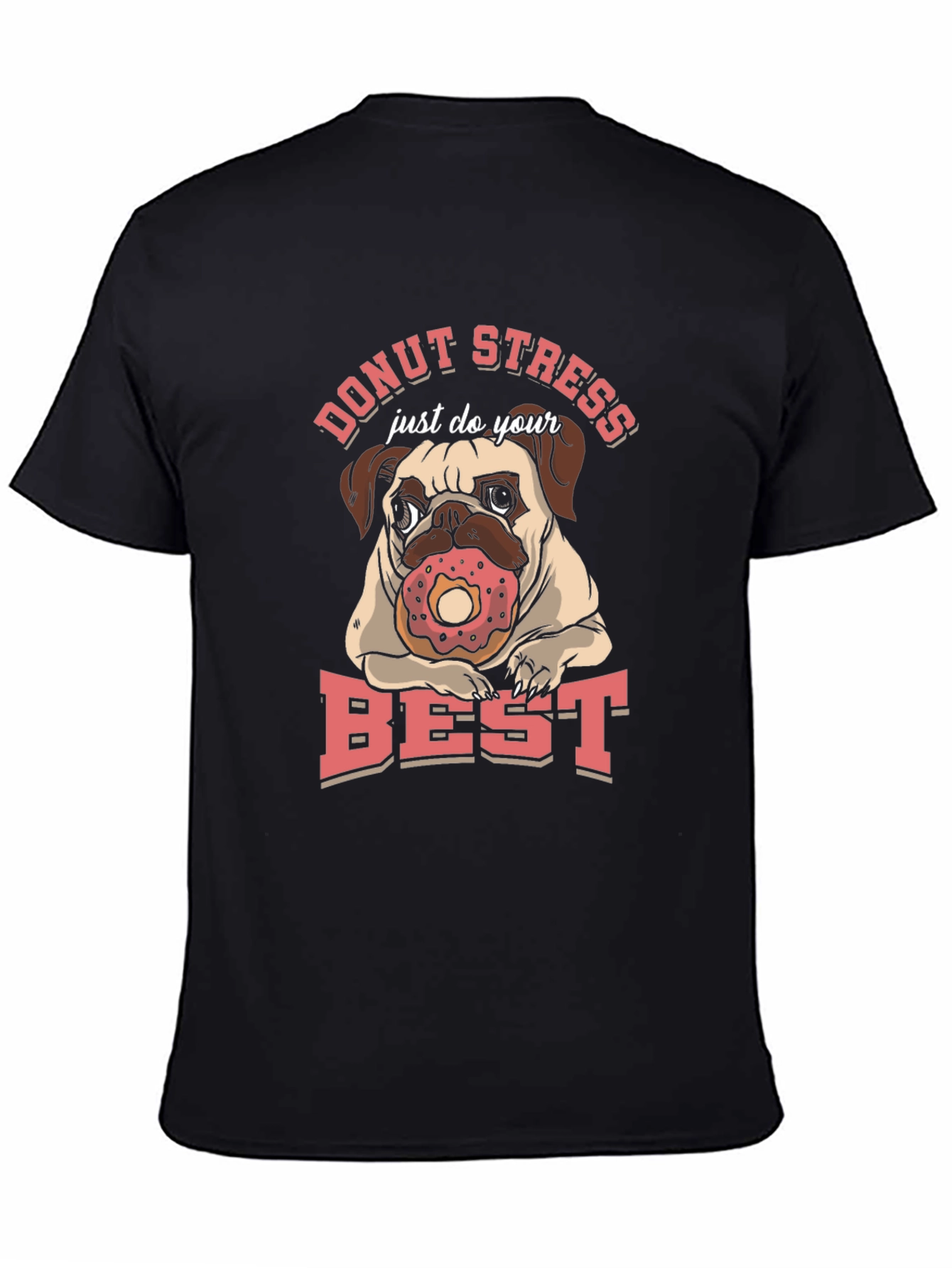 Black Donut Stress Pug T-Shirt view 4
