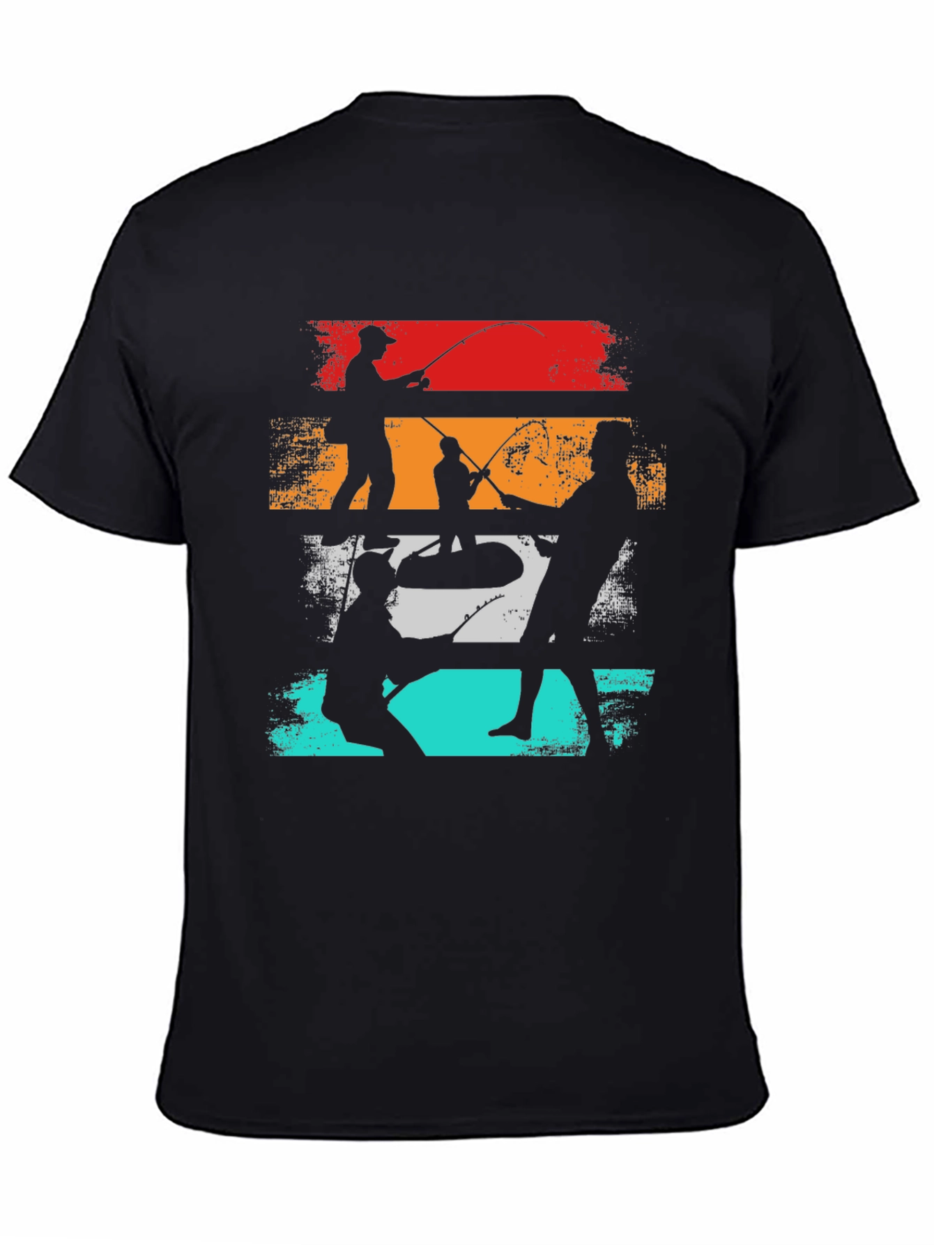 Black Retro Fishing T-Shirt - Angler's Silhouette Tee view 4
