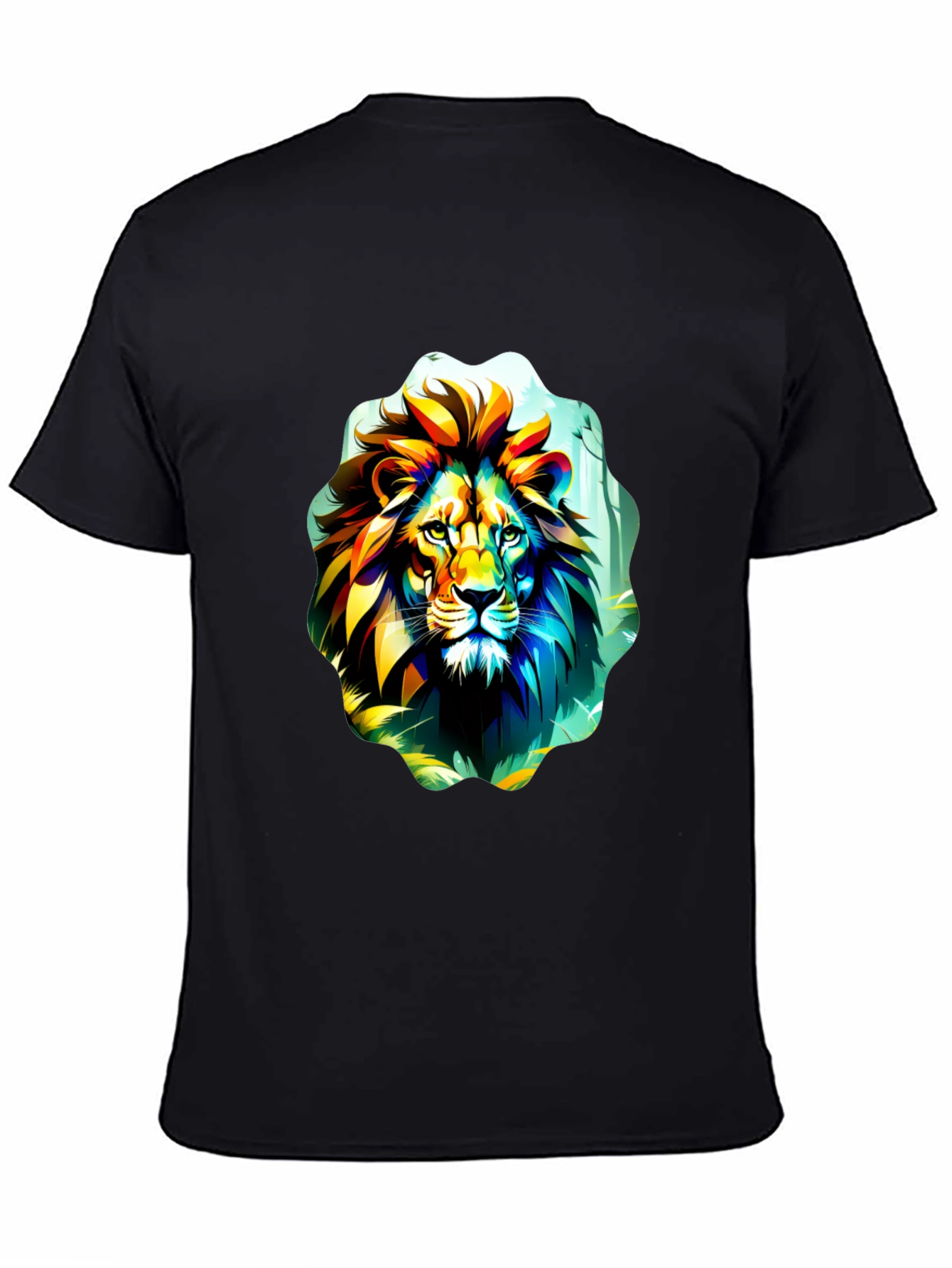 Black Vibrant Lion Graphic Tee - Black Cotton T-Shirt view 4