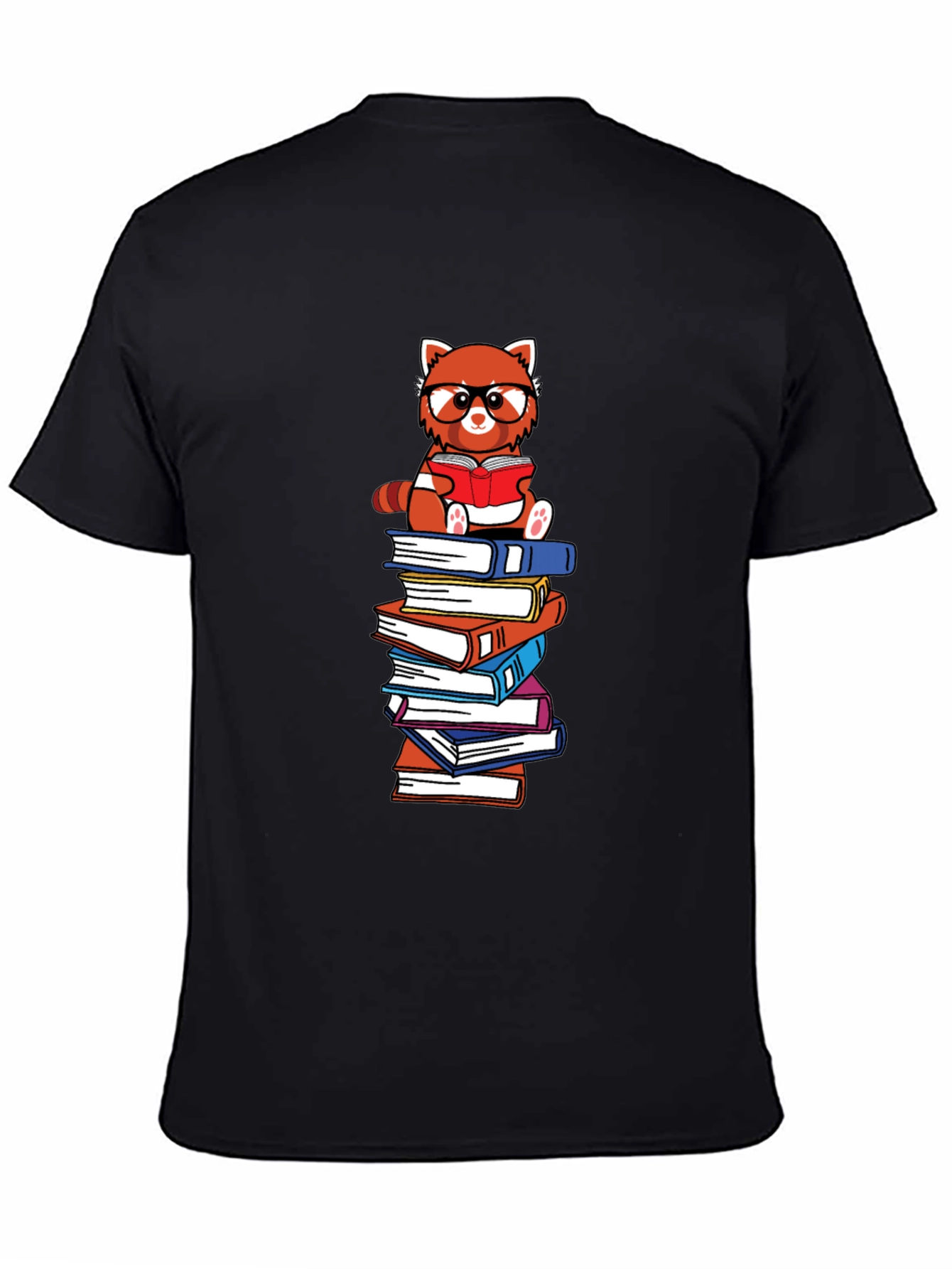 Black Red Panda Reader Graphic Tee - Book Lover T-Shirt view 4
