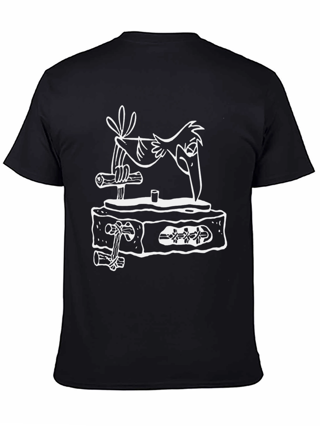 Black Cartoon Bird Design Tee view 4