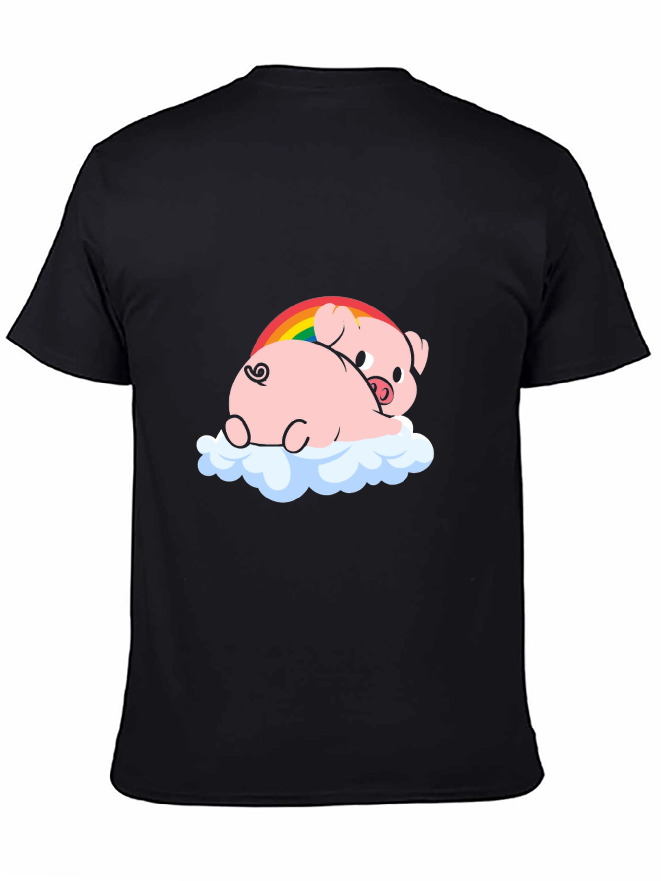 Black Cute Pig Rainbow Cloud Graphic T-Shirt view 4