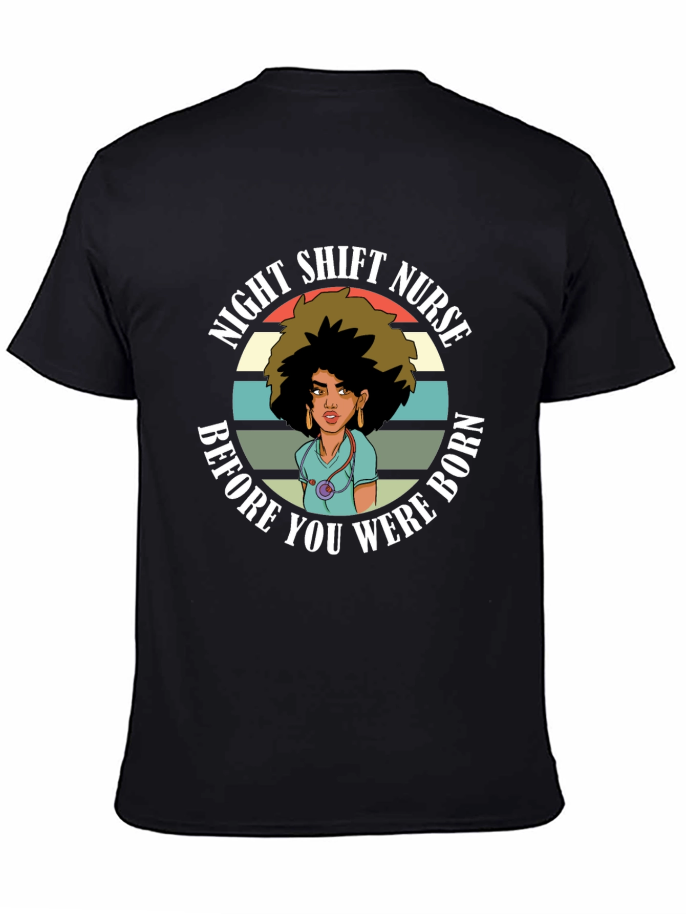 Black Night Shift Nurse T-Shirt - Retro Design view 4