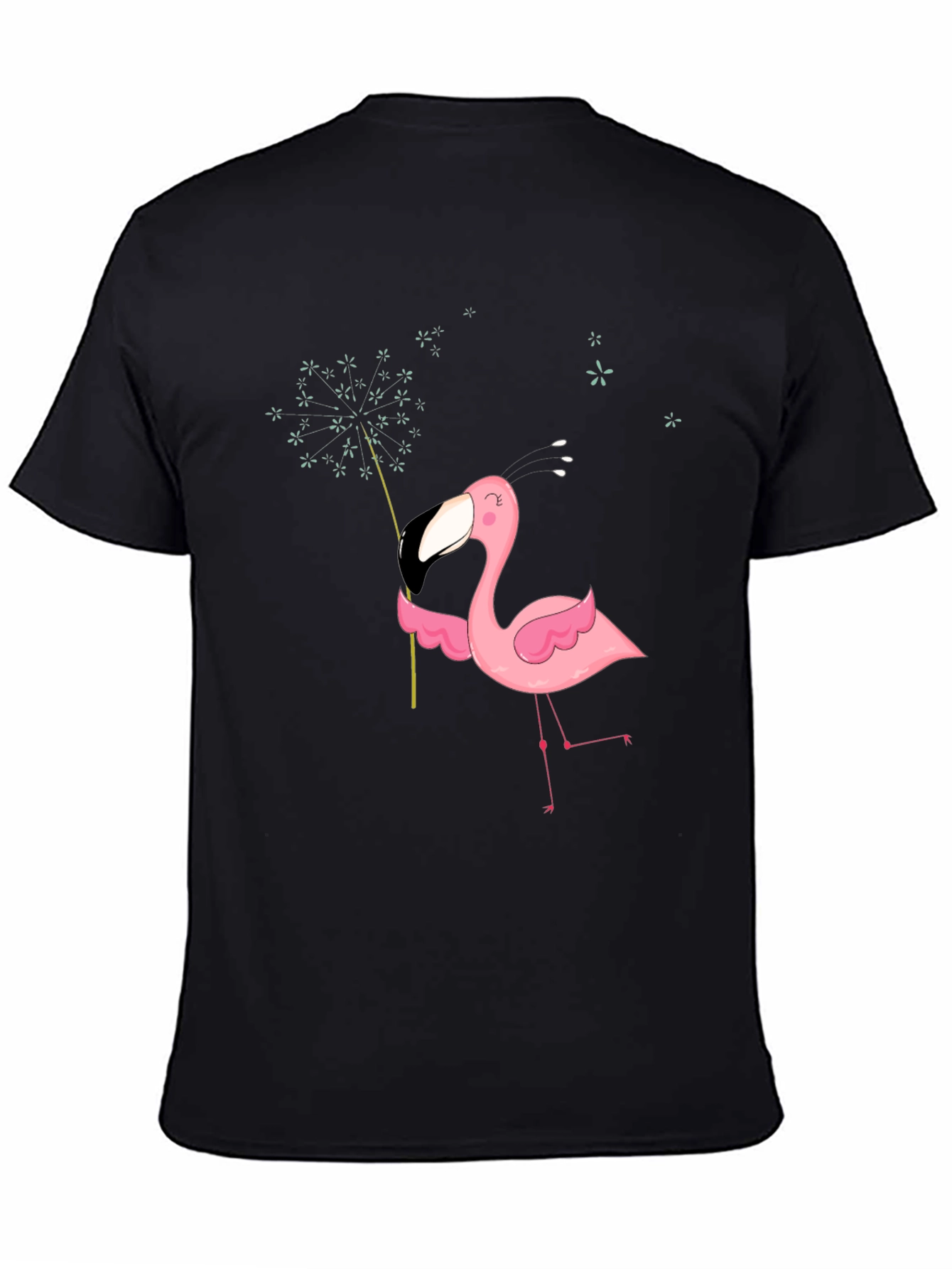 Black Men's Black T-Shirt with Flamingo Graphic view 4
