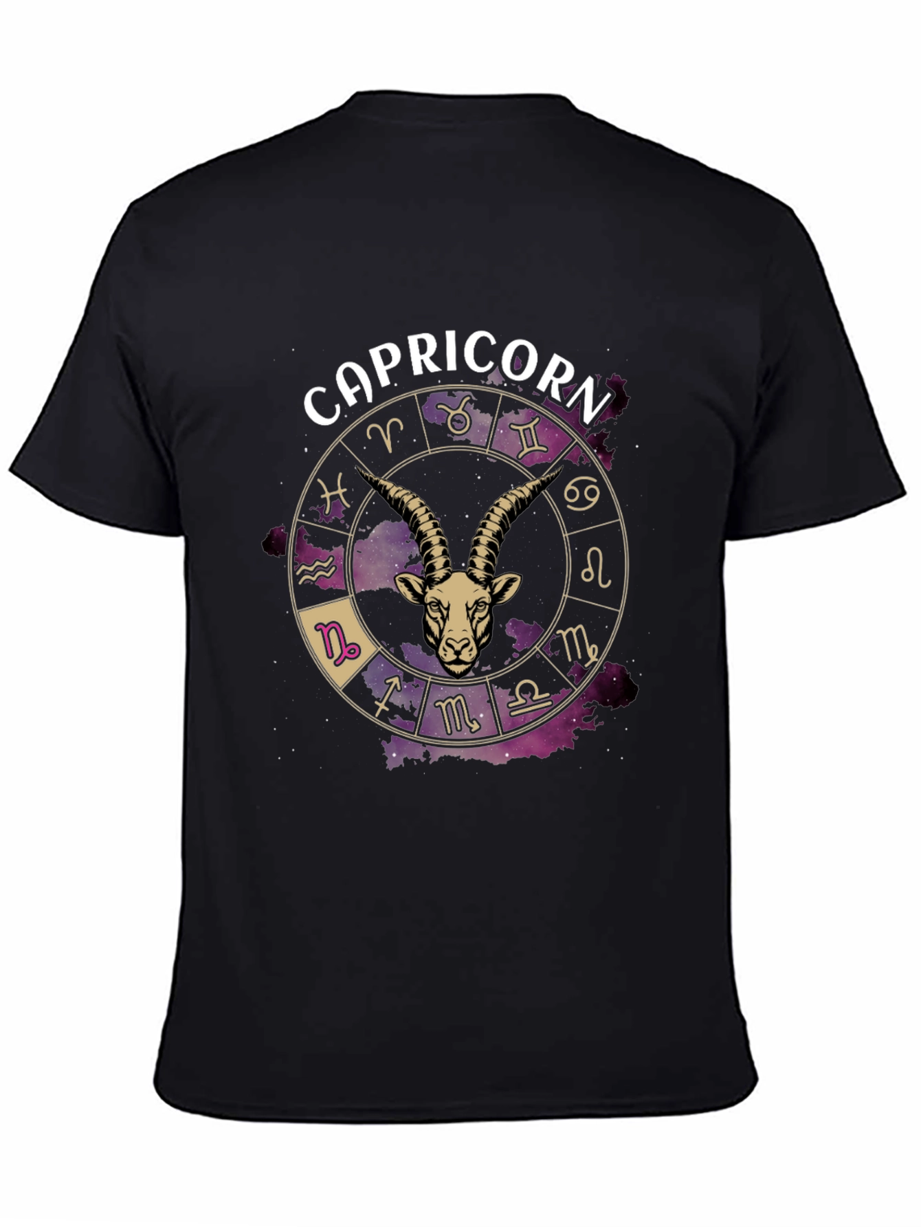 Black Capricorn Zodiac Graphic T-Shirt - Black view 4