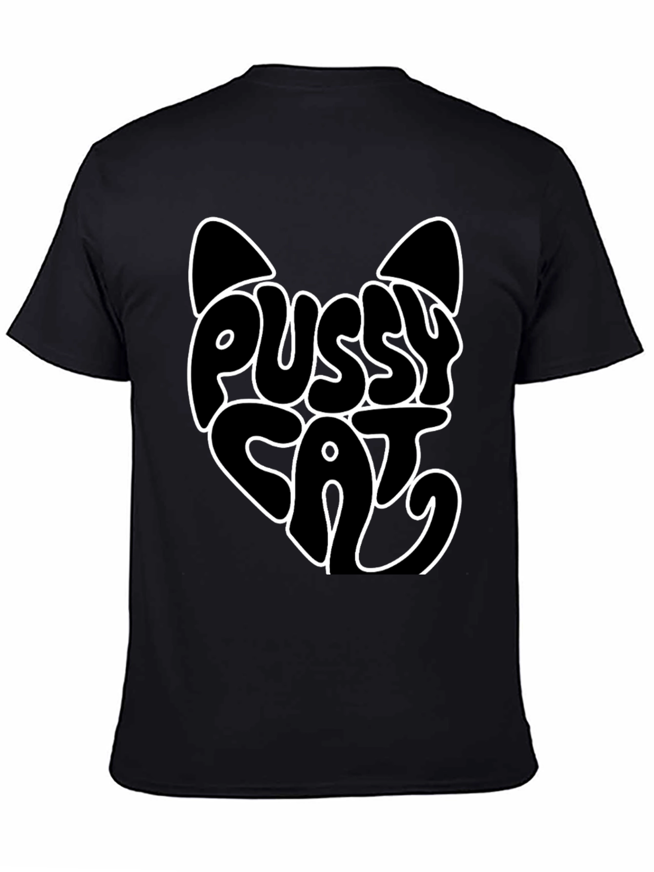 Black Pussy Cat Graphic Print Black T-Shirt view 4