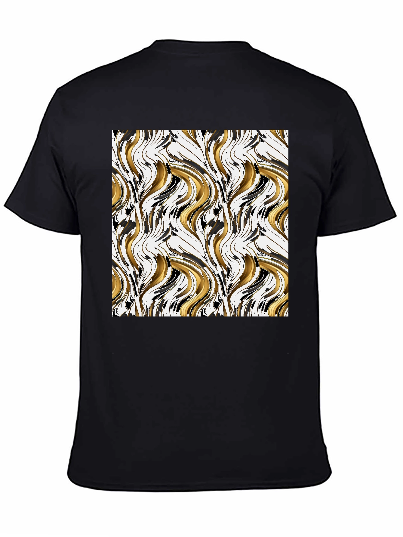 Black Abstract Gold & Black Swirl Print Black T-Shirt view 4