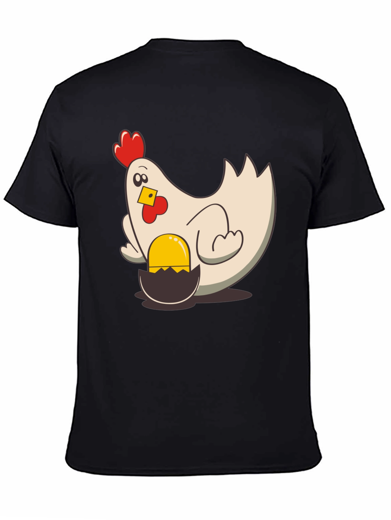 Black Funny Chicken and Egg Cartoon T-Shirt view 4