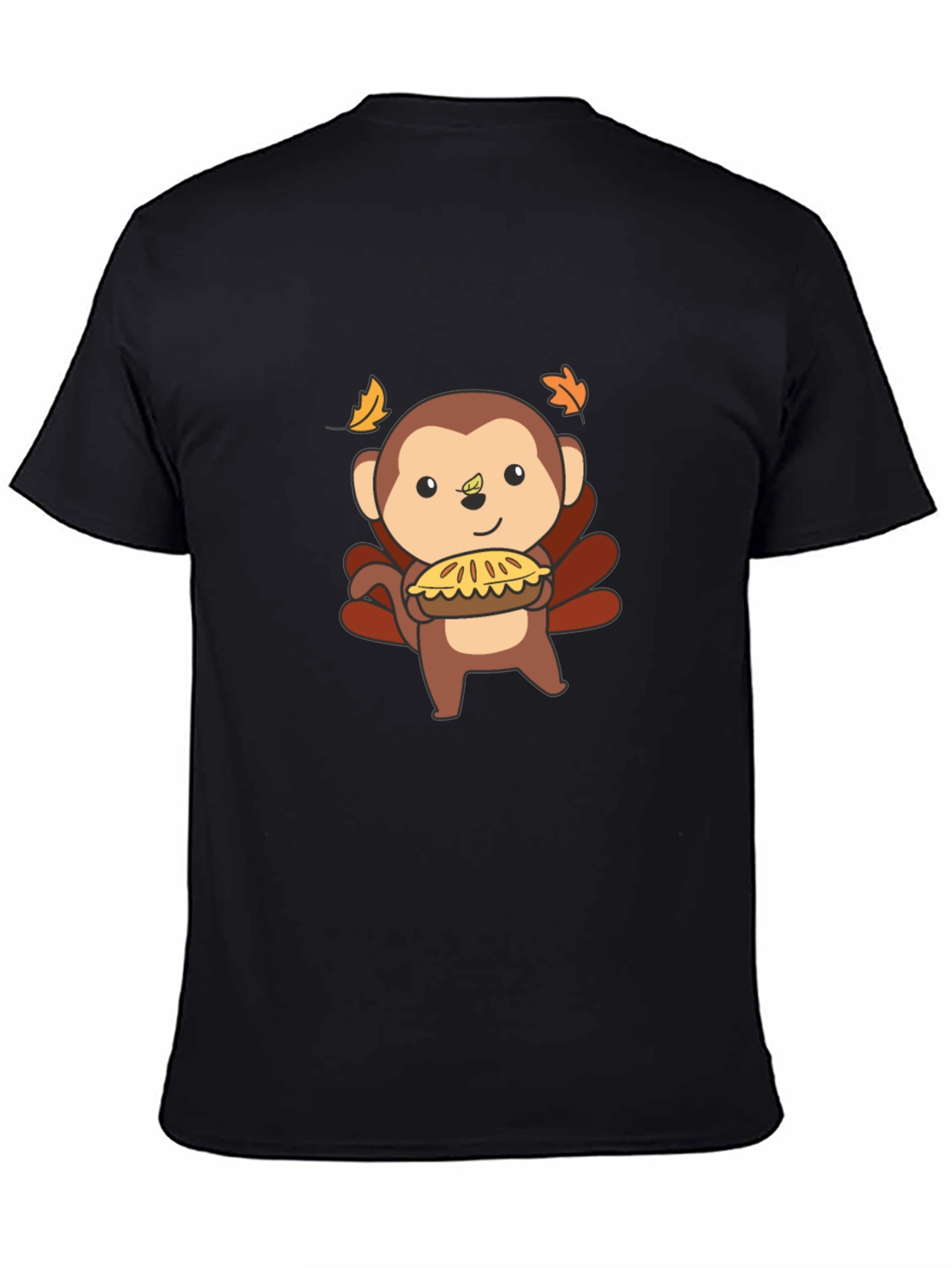 Black Thanksgiving Monkey Holding Pie Black T-Shirt view 4